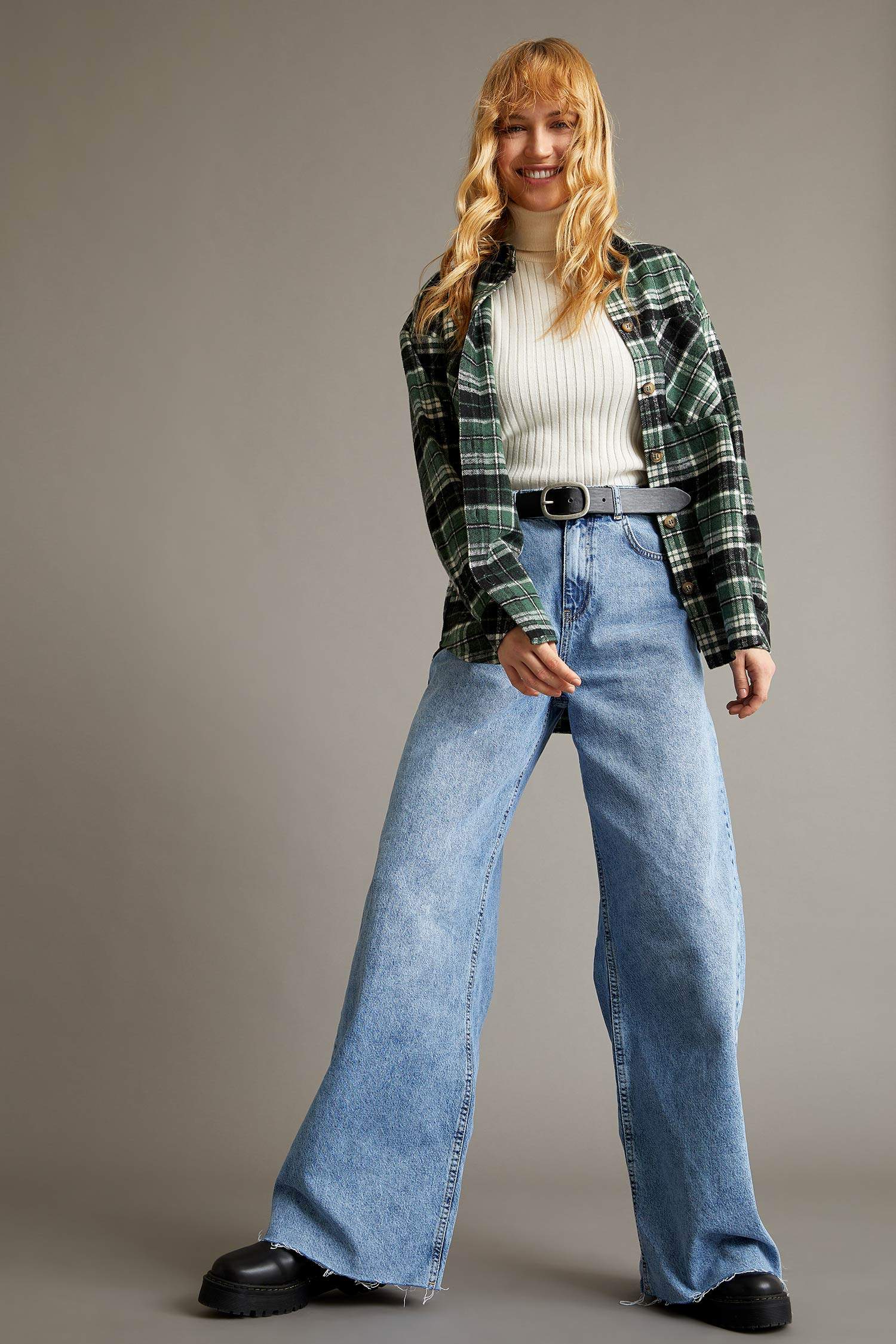 Regular Fit Ekose Desenli Cep Detaylı Flanel Oduncu Gömlek Tunik