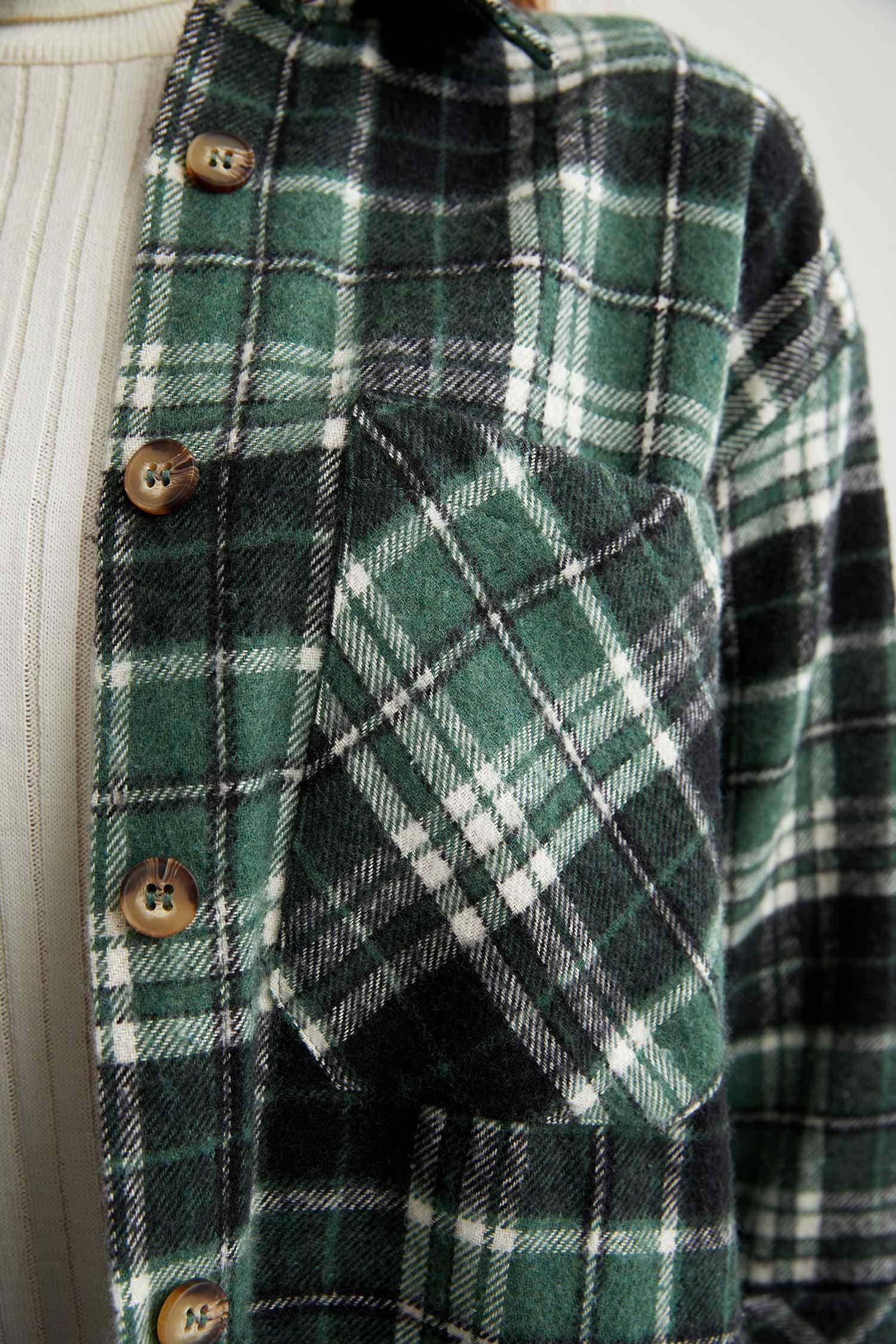 Regular Fit Ekose Desenli Cep Detaylı Flanel Oduncu Gömlek Tunik