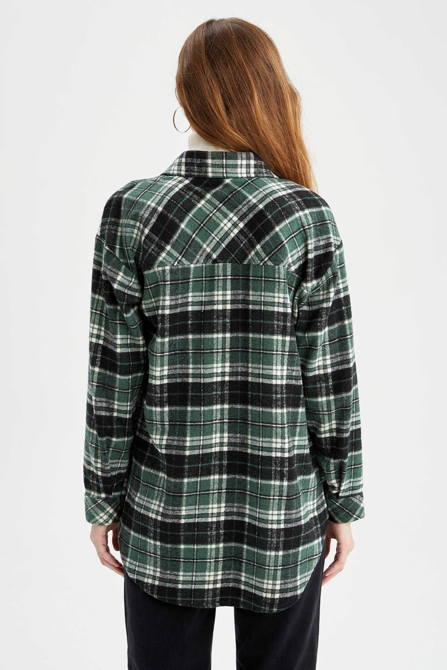 Regular Fit Ekose Desenli Cep Detaylı Flanel Oduncu Gömlek Tunik