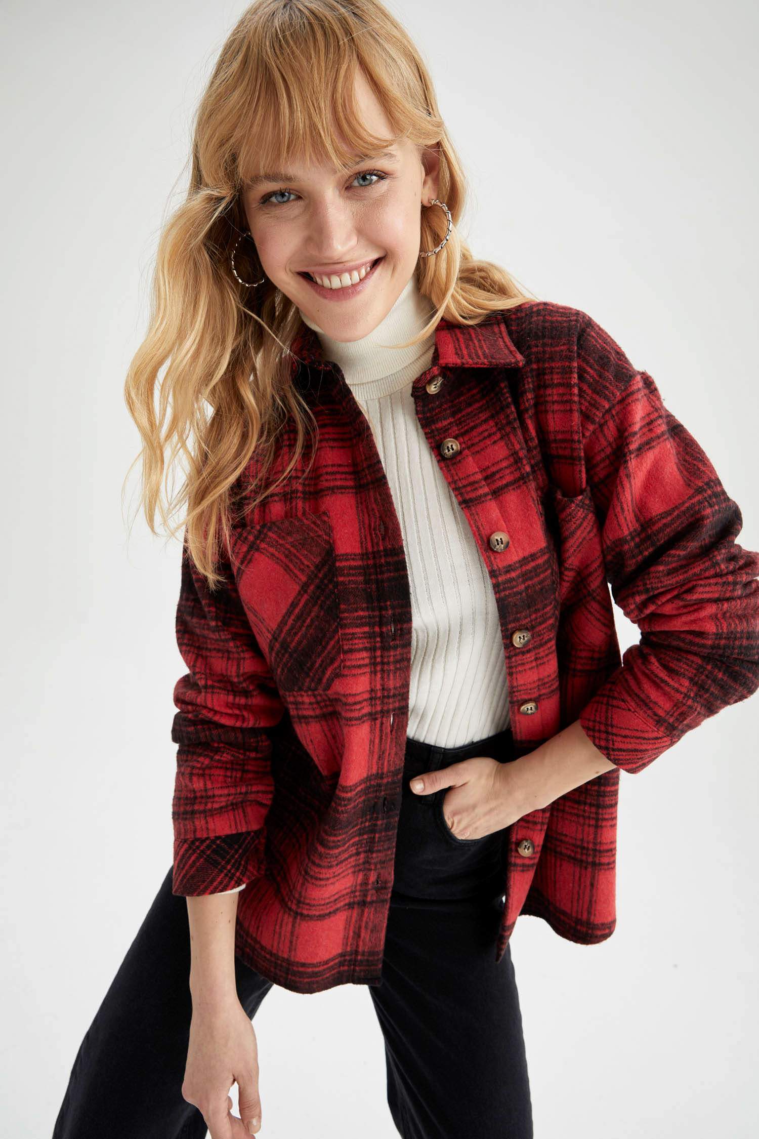 Regular Fit Ekose Desenli Cep Detaylı Flanel Oduncu Gömlek Tunik