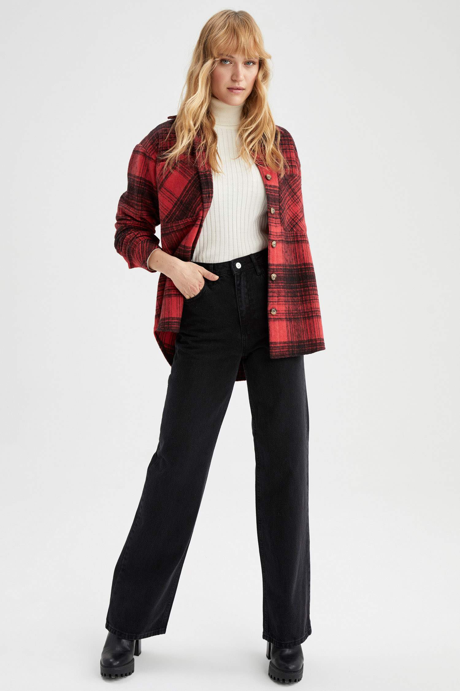 Regular Fit Ekose Desenli Cep Detaylı Flanel Oduncu Gömlek Tunik