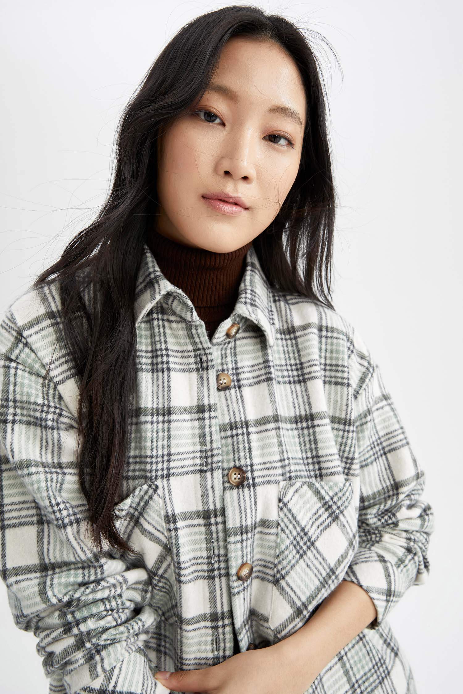 Regular Fit Ekose Desenli Cep Detaylı Flanel Oduncu Gömlek Tunik