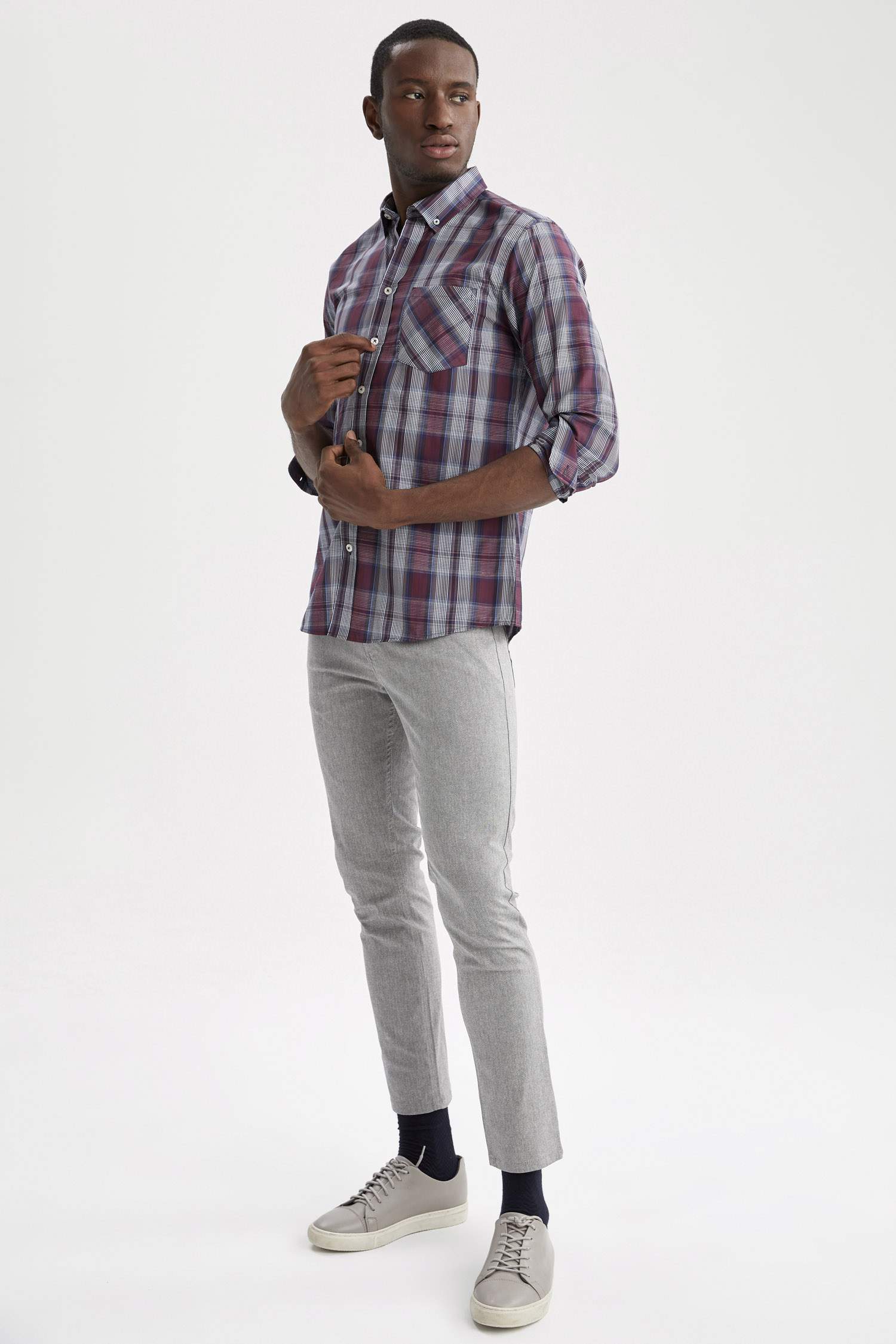 Modern Fit Ekose Desenli Uzun Kollu Gömlek