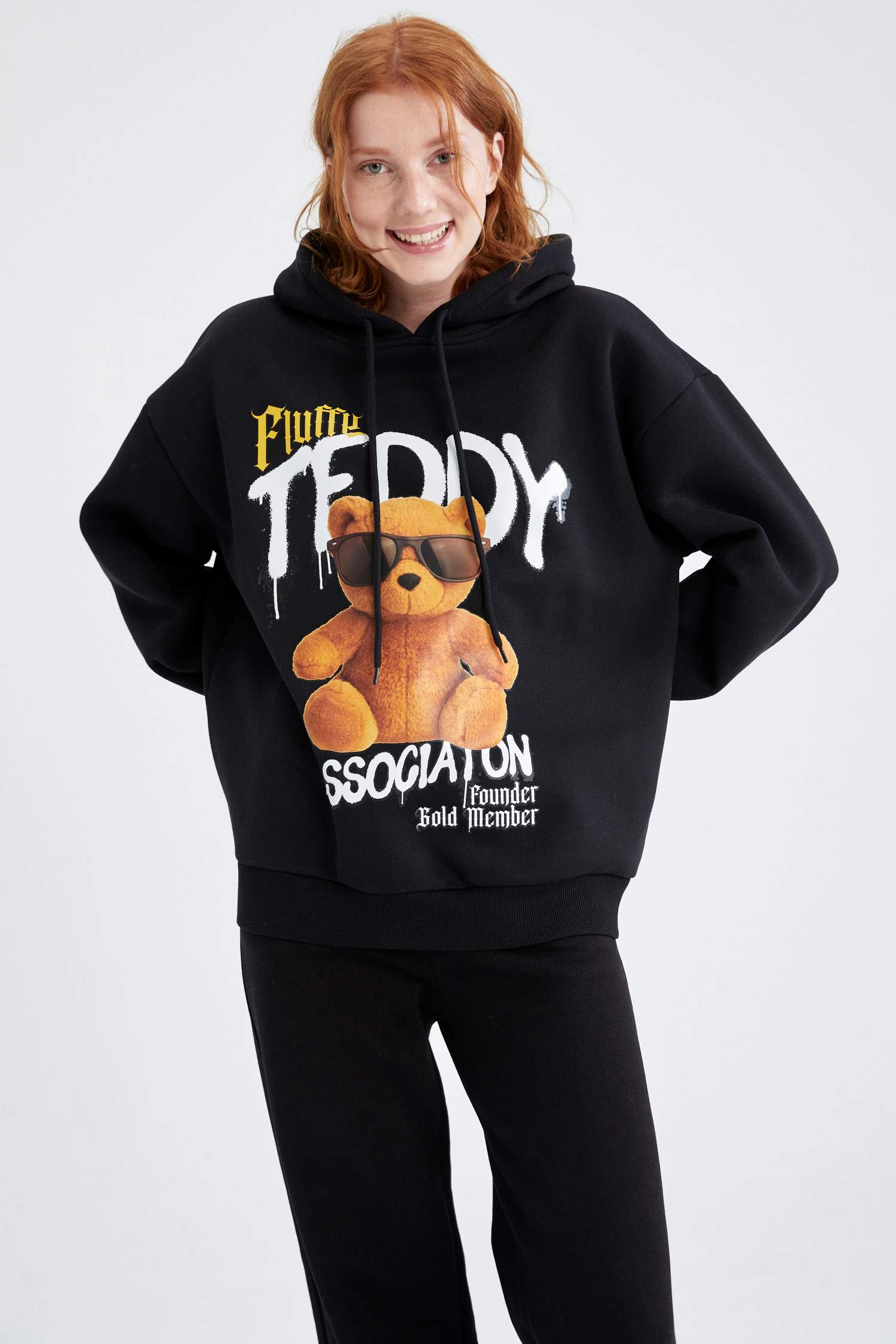 Oversize Fit Kapüşonlu Baskılı Sweatshirt