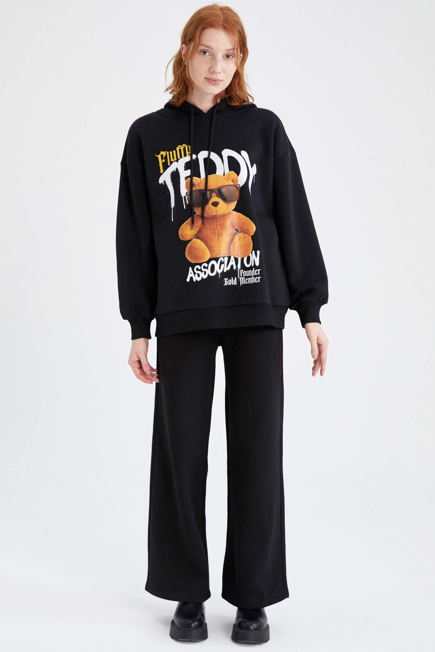 Oversize Fit Kapüşonlu Baskılı Sweatshirt
