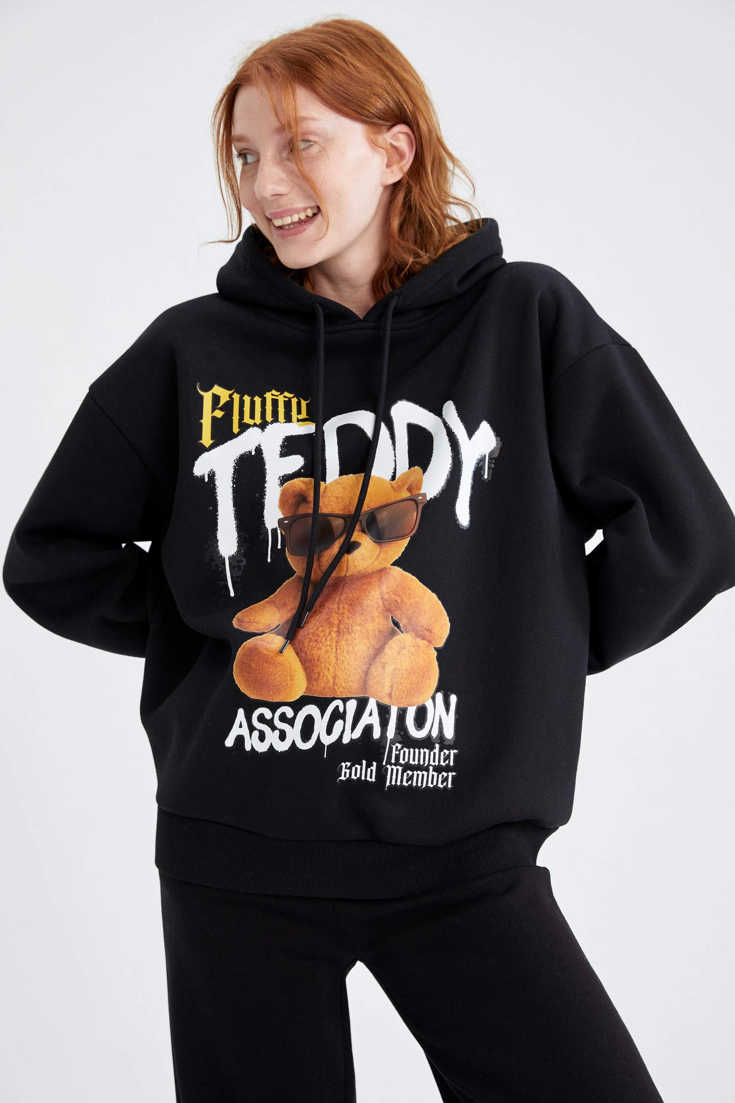 Oversize Fit Kapüşonlu Baskılı Sweatshirt