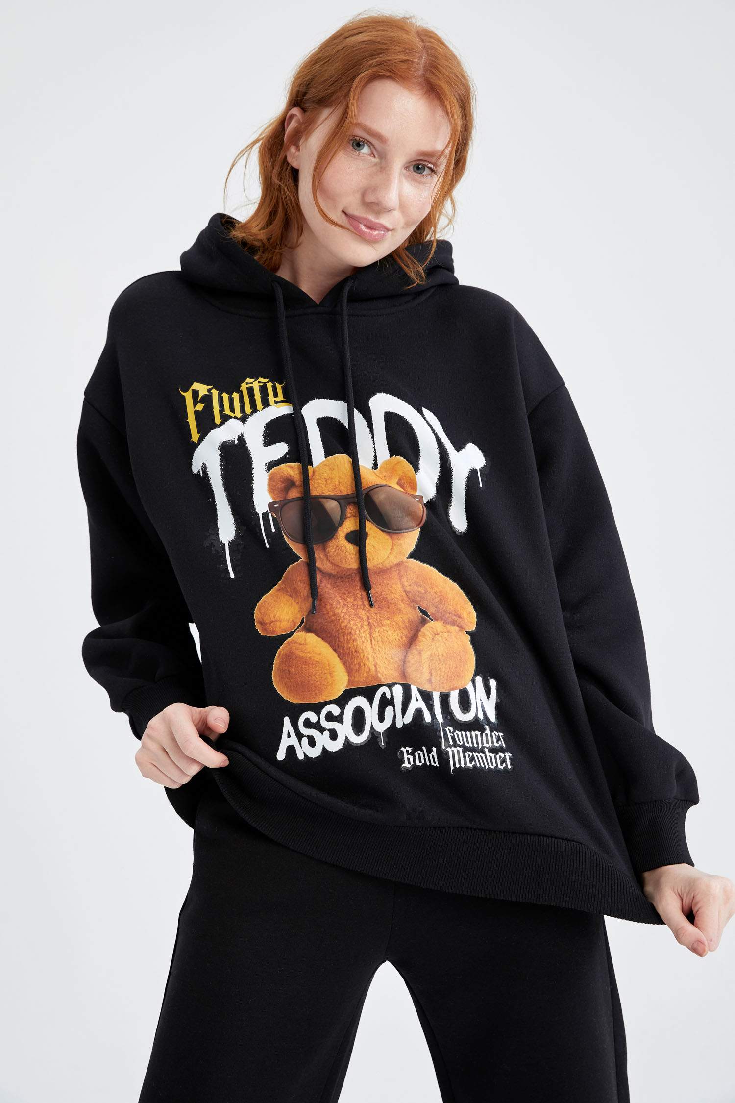 Oversize Fit Kapüşonlu Baskılı Sweatshirt