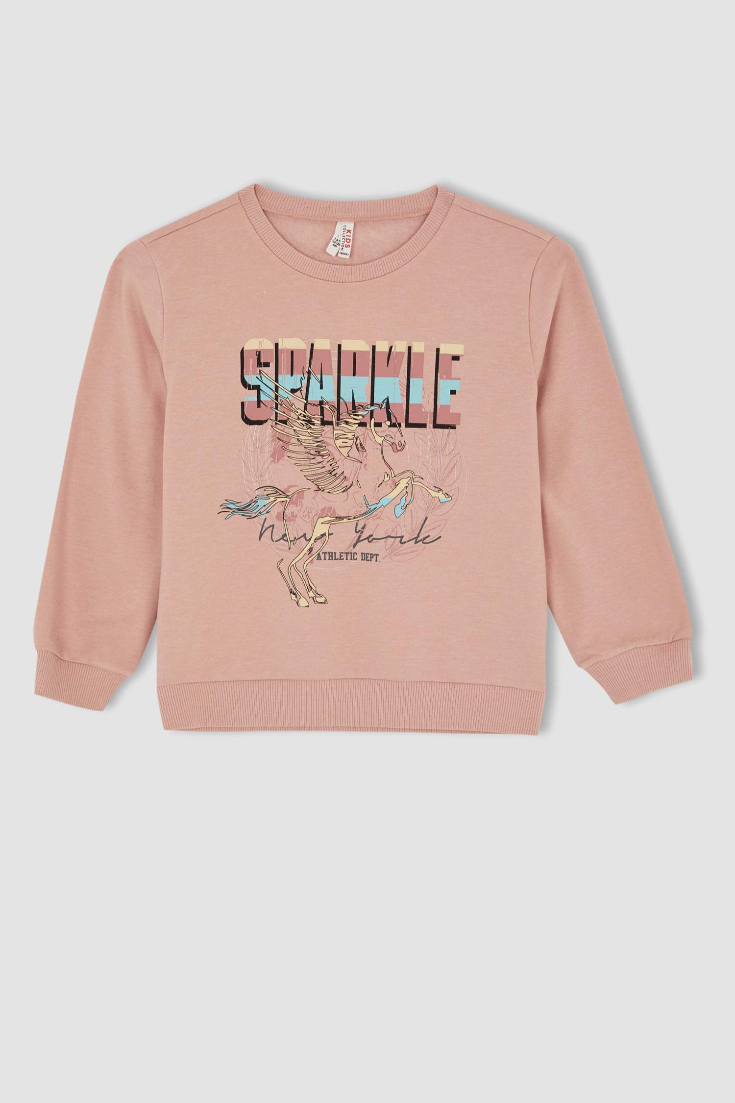 Kız Çocuk Regular Fit Bisiklet Yaka Unicorn Baskılı İçi Yumuşak Tüylü Sweatshirt