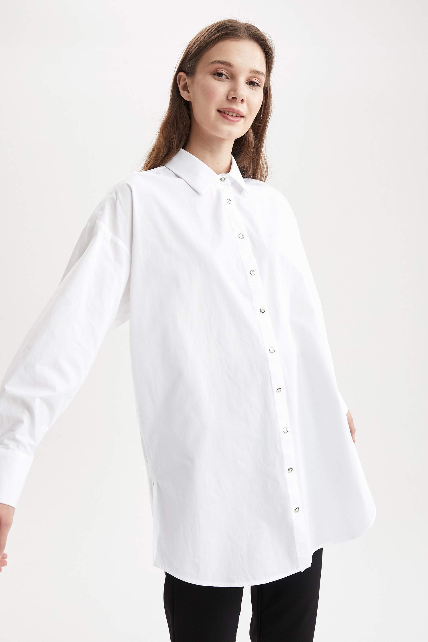 Relax Fit Uzun Kollu Poplin Gömlek Tunik