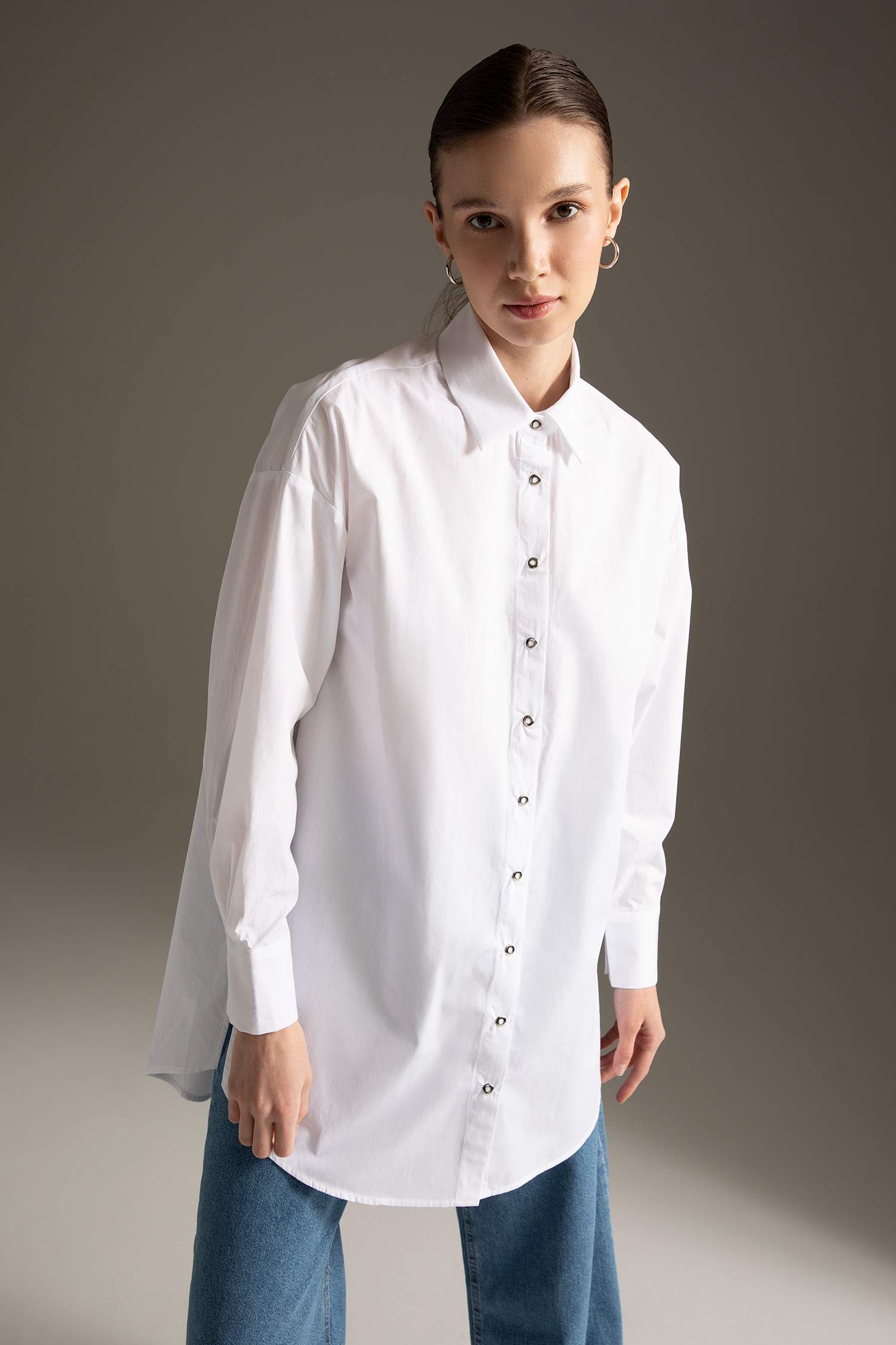 Relax Fit Uzun Kollu Poplin Gömlek Tunik