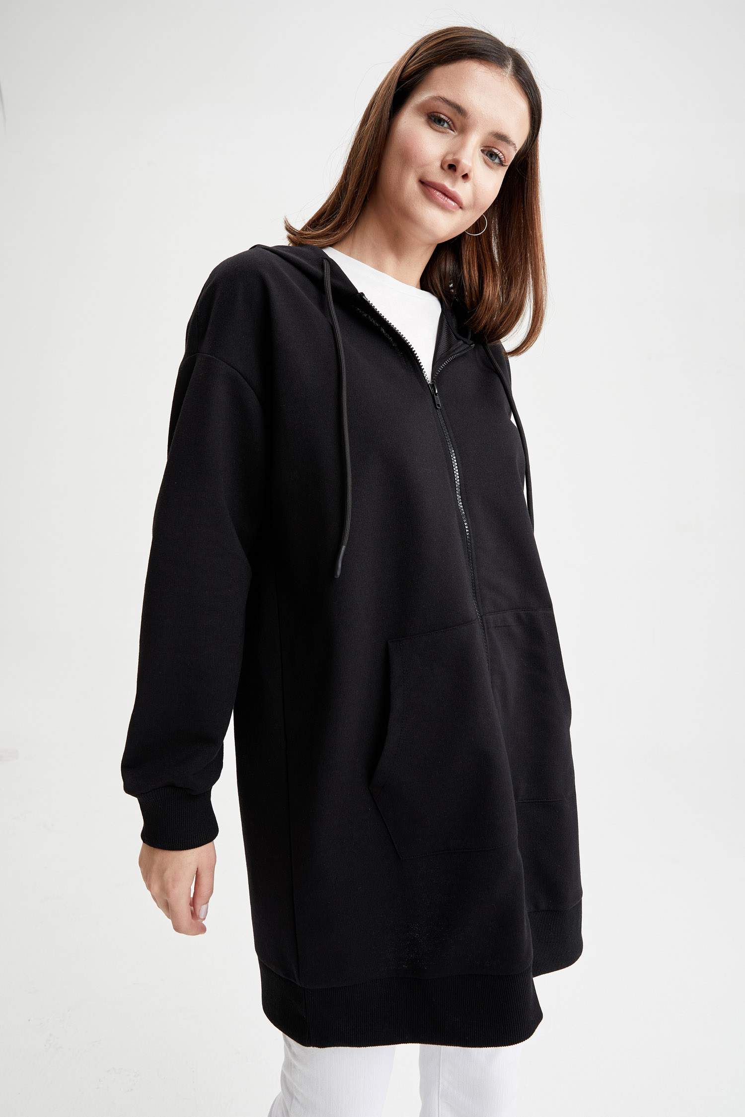 Regular Fit Kapüşonlu Kanguru Cepli Sweat Hırka