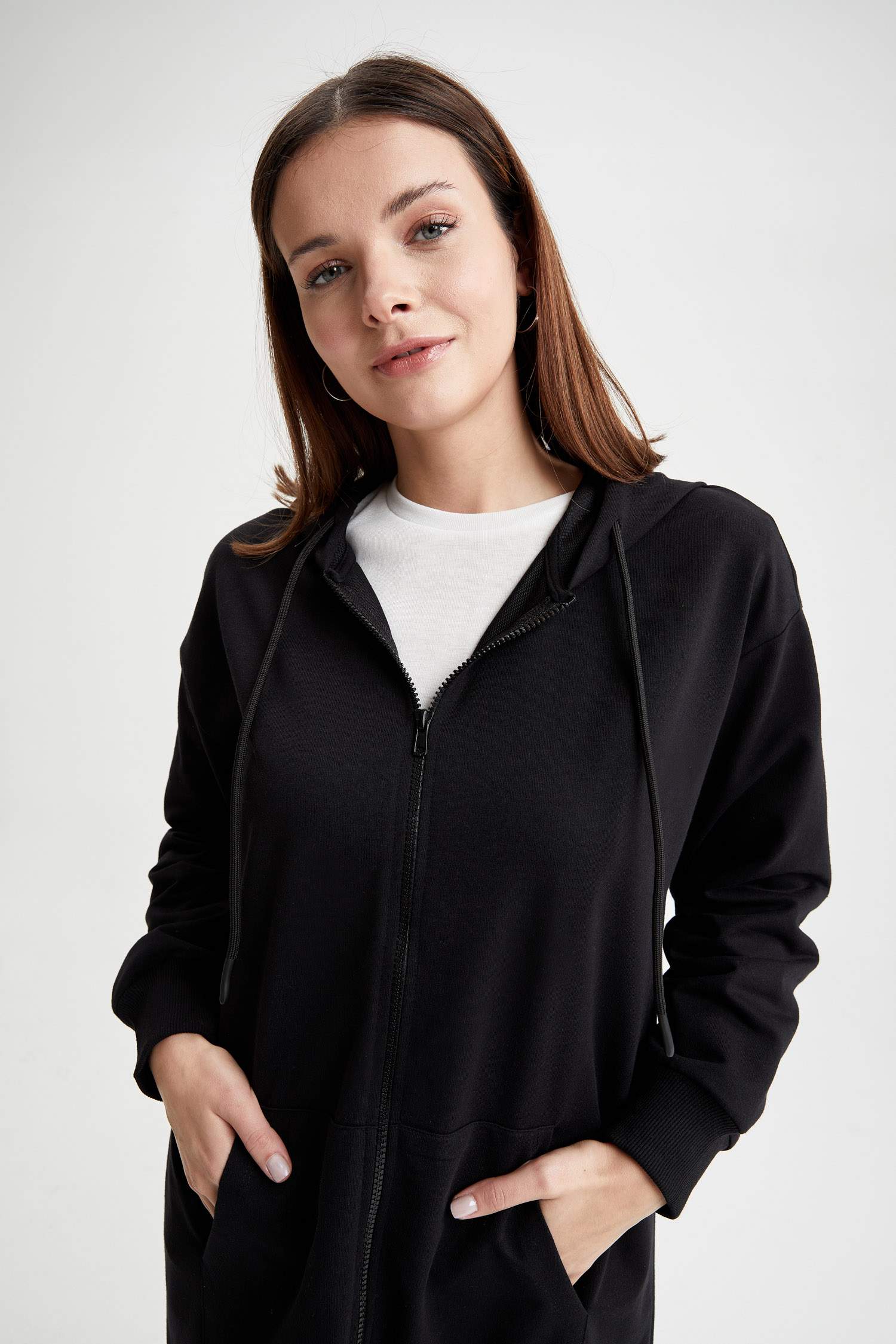 Regular Fit Kapüşonlu Kanguru Cepli Sweat Hırka