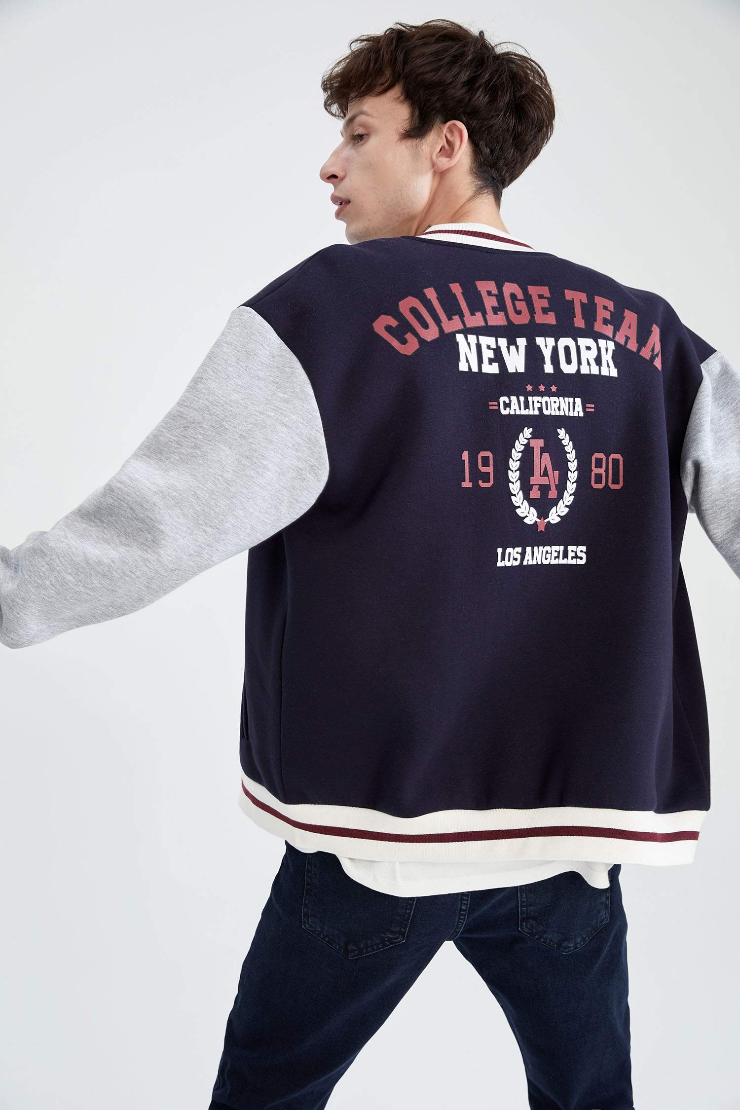 Oversize Fit Kolej Yaka Bomber Uzun Kollu İçi Yumuşak Tüylü Hırka