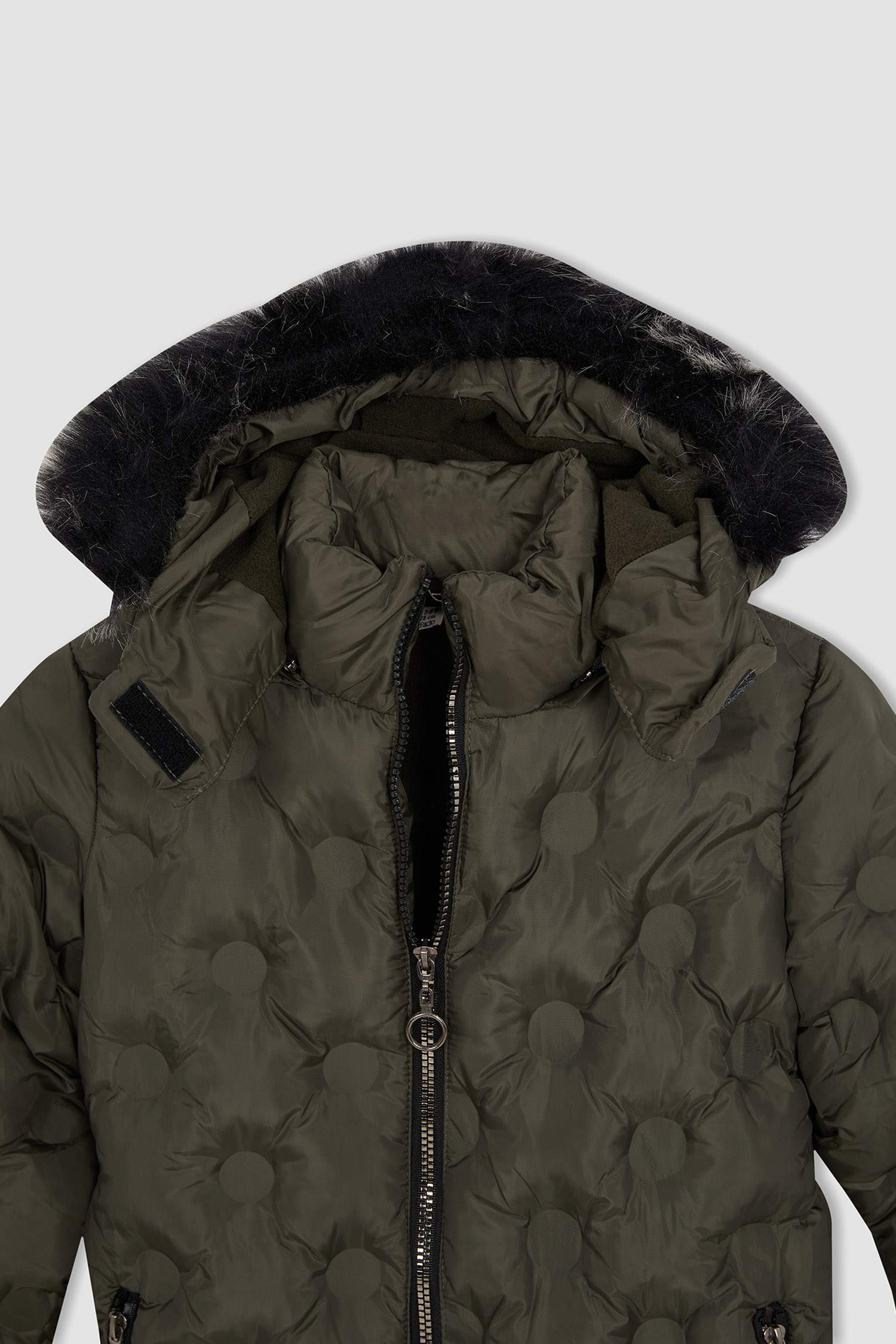 Kız Çocuk Kapüşonlu Suni Kürklü Polar Astarlı Kapitone Uzun Parka