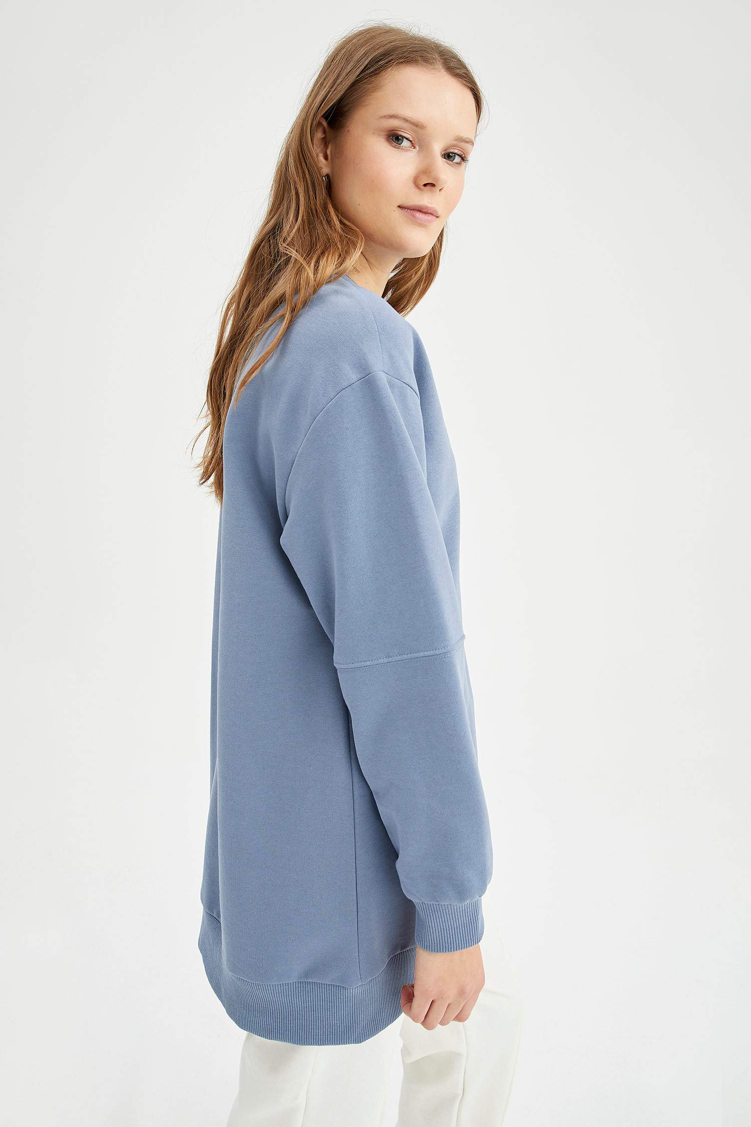 Oversize Fit Bisiklet Yaka İçi Yumuşak Tüylü Sweathirt Tunik