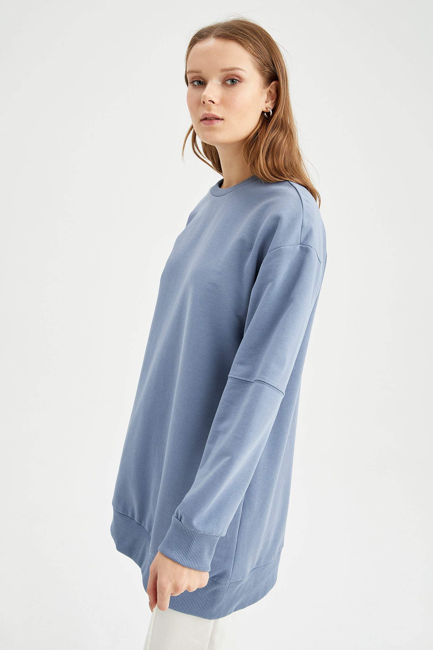 Oversize Fit Bisiklet Yaka İçi Yumuşak Tüylü Sweathirt Tunik