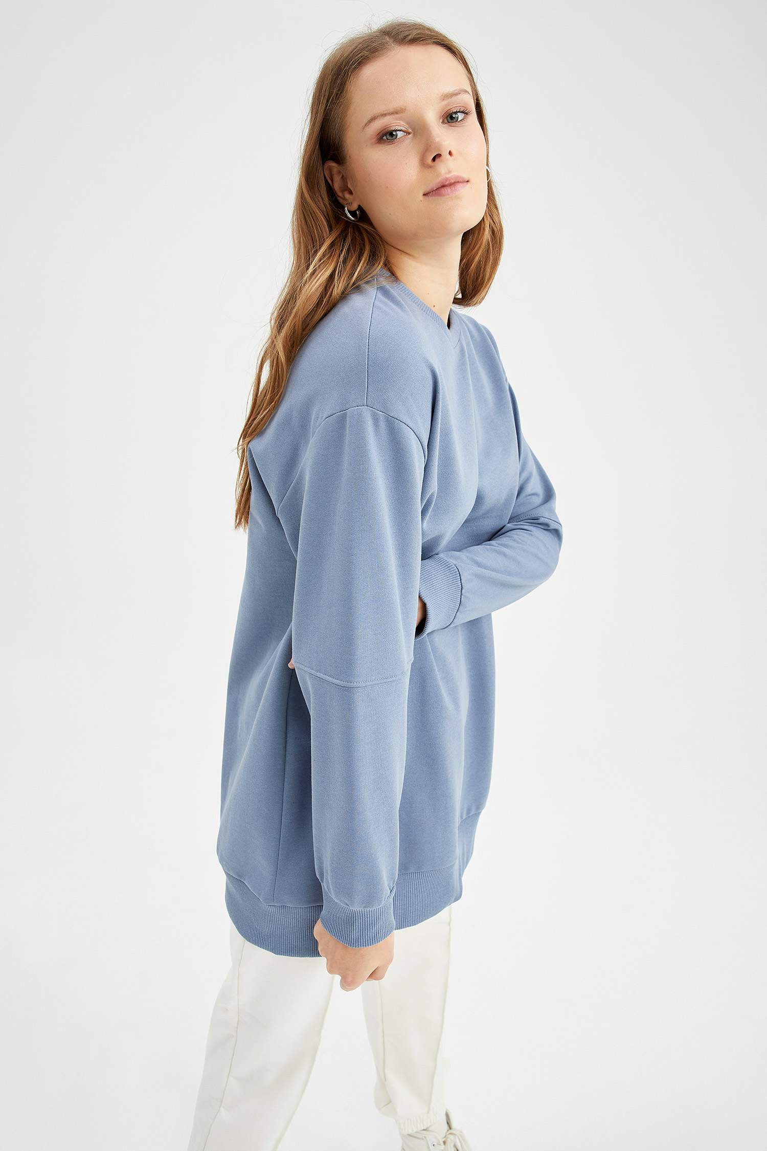 Oversize Fit Bisiklet Yaka İçi Yumuşak Tüylü Sweathirt Tunik