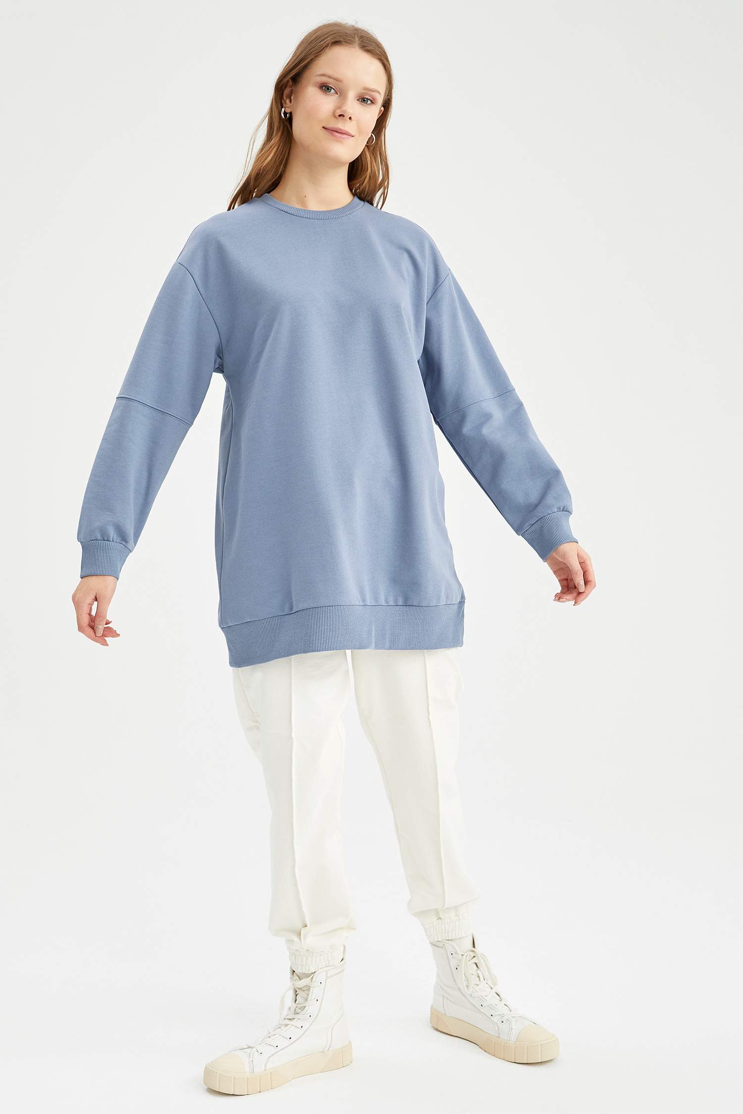 Oversize Fit Bisiklet Yaka İçi Yumuşak Tüylü Sweathirt Tunik