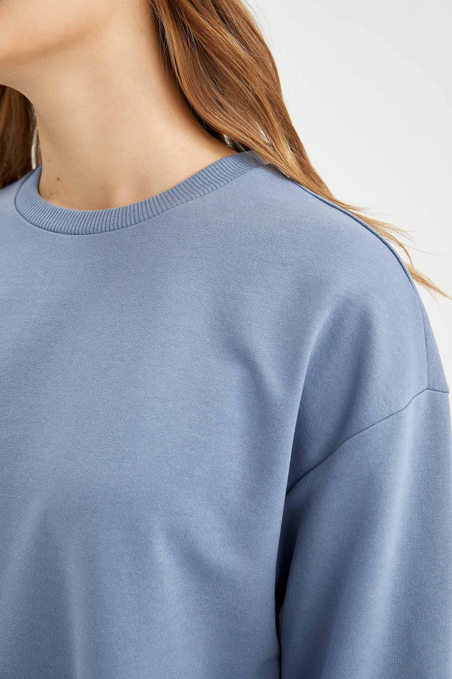 Oversize Fit Bisiklet Yaka İçi Yumuşak Tüylü Sweathirt Tunik