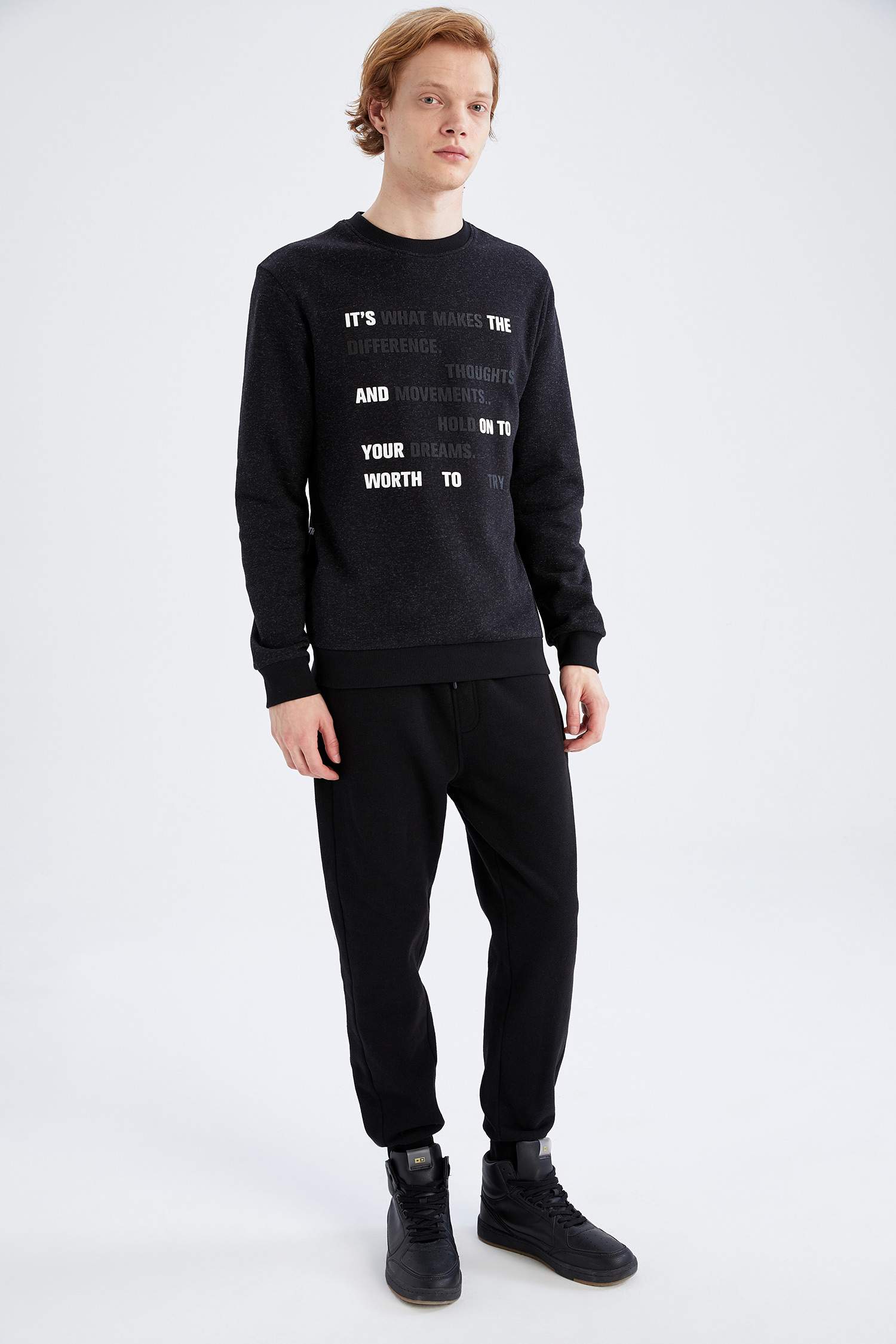 Slim Fit Bisiklet Yaka Sırt Baskılı Sweatshirt