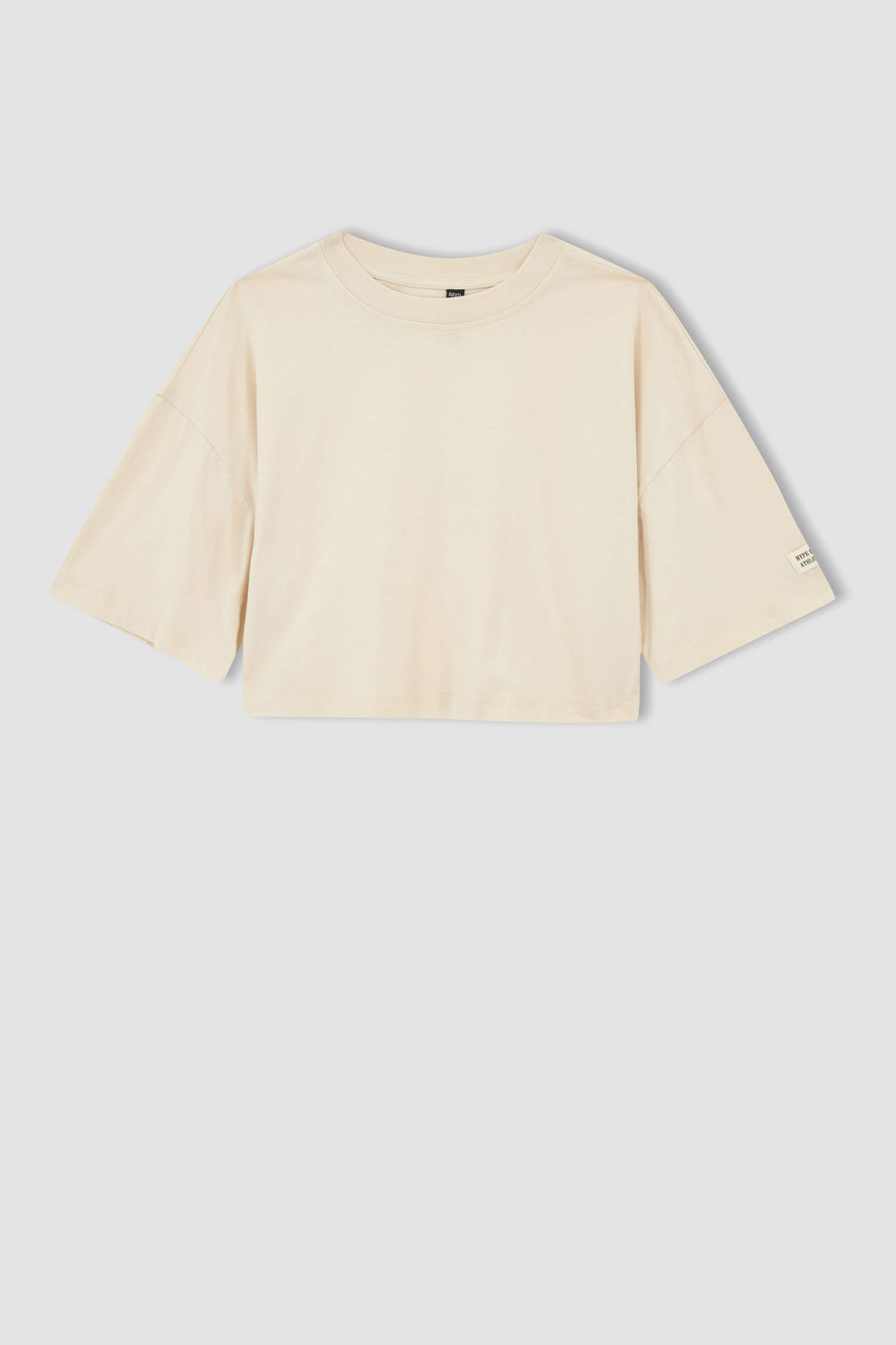 Defacto Fit Oversize Fit Bisiklet Yaka Crop Organik Pamuk Spor Tişört