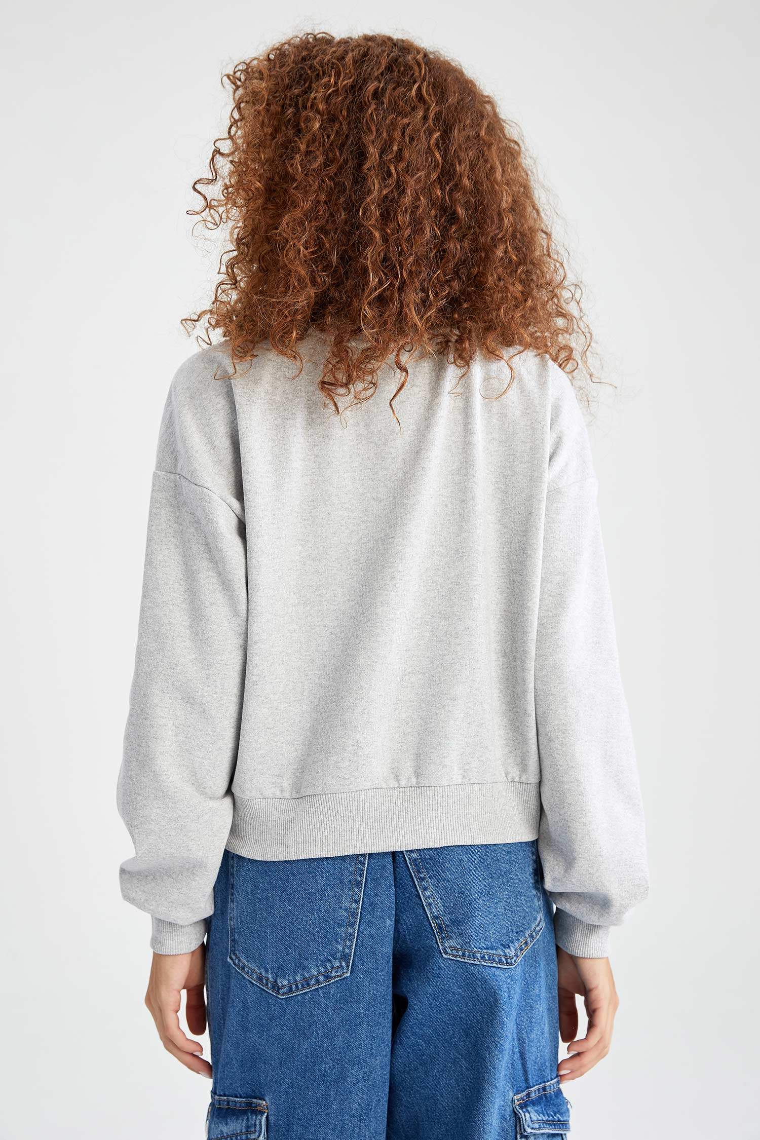 Kolej Baskılı İçi Yumuşak Tüylü Bisiklet Yaka Oversize Fit Sweatshirt