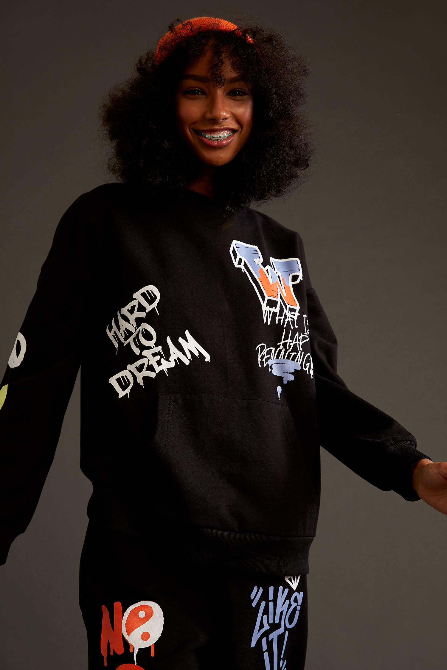 Coool Oversize Fit Slogan Baskılı Kapüşonlu Uzun Kollu Sweatshirt