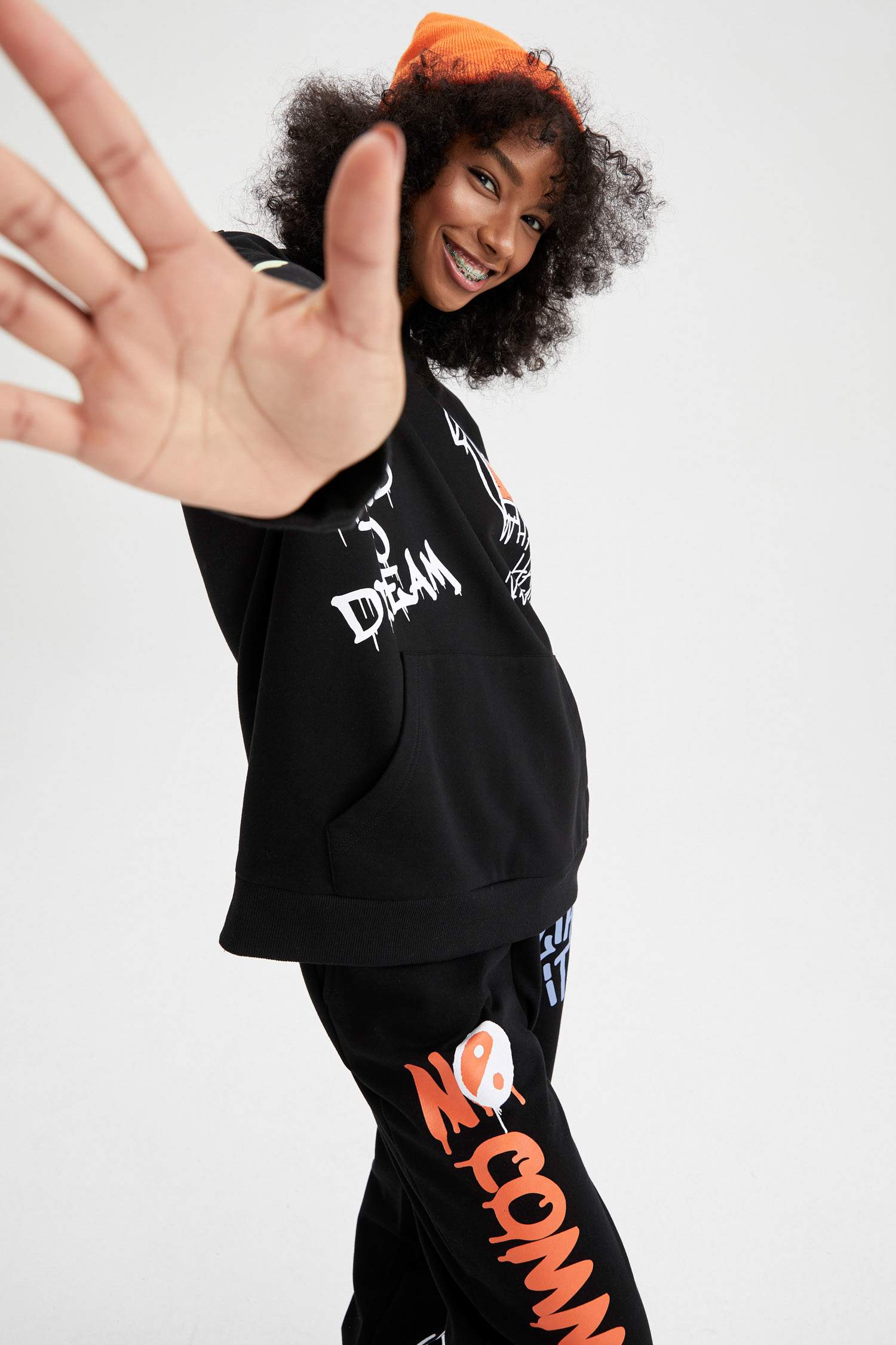 Coool Oversize Fit Slogan Baskılı Kapüşonlu Uzun Kollu Sweatshirt