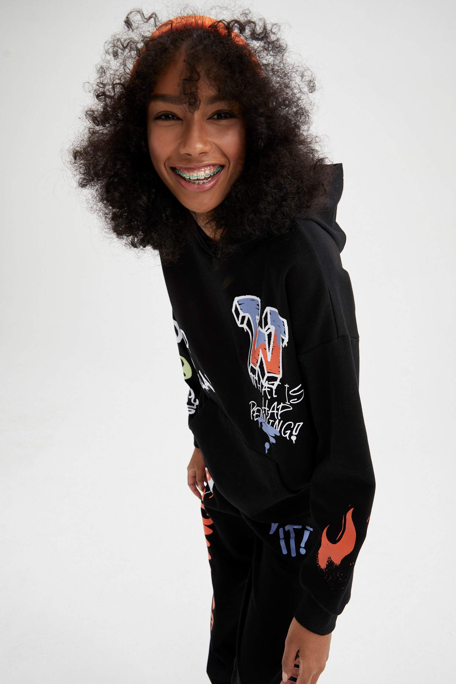 Coool Oversize Fit Slogan Baskılı Kapüşonlu Uzun Kollu Sweatshirt