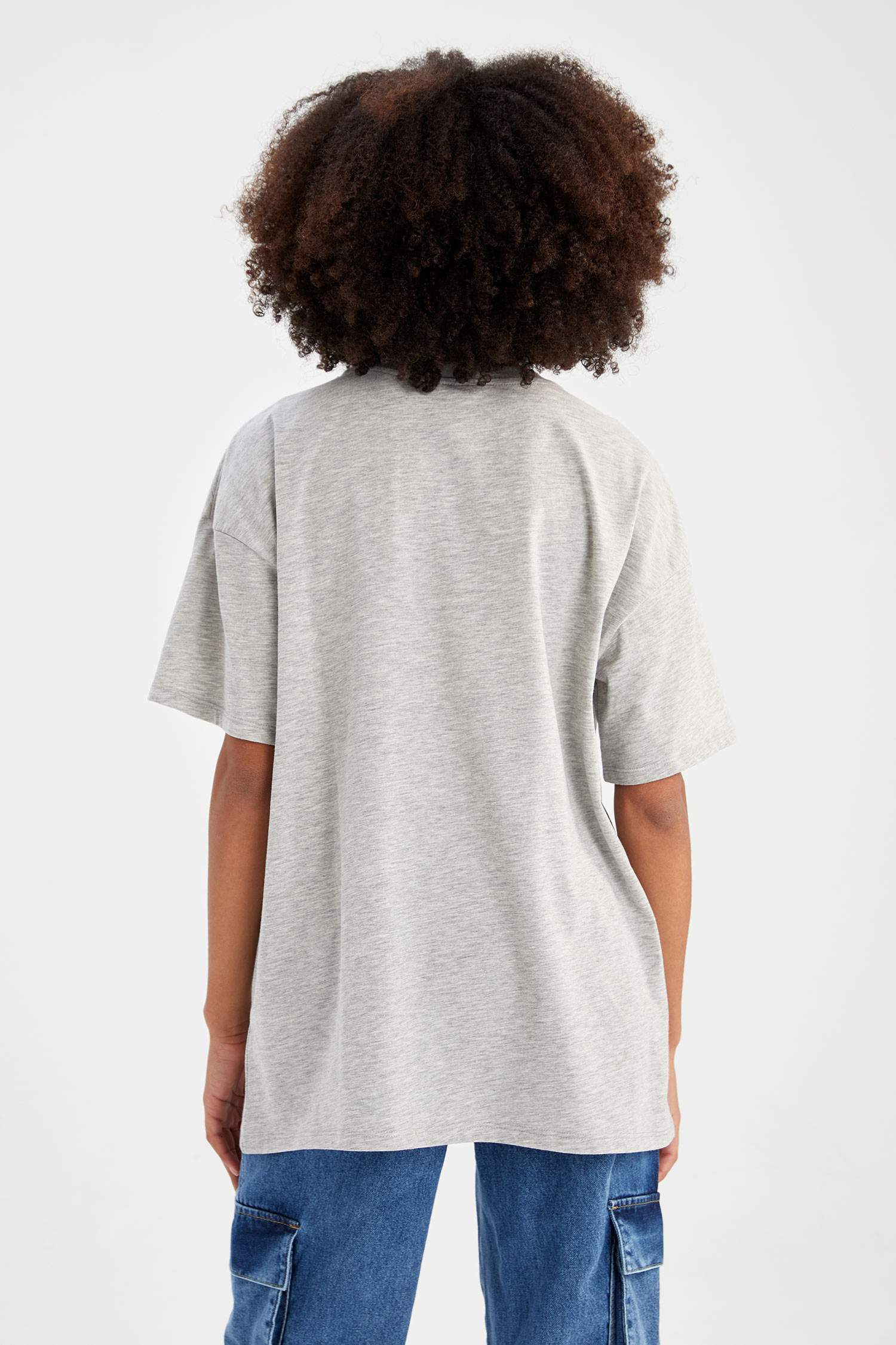Oversize Fit Baskılı Bisiklet Yaka Kısa Kollu Tişört