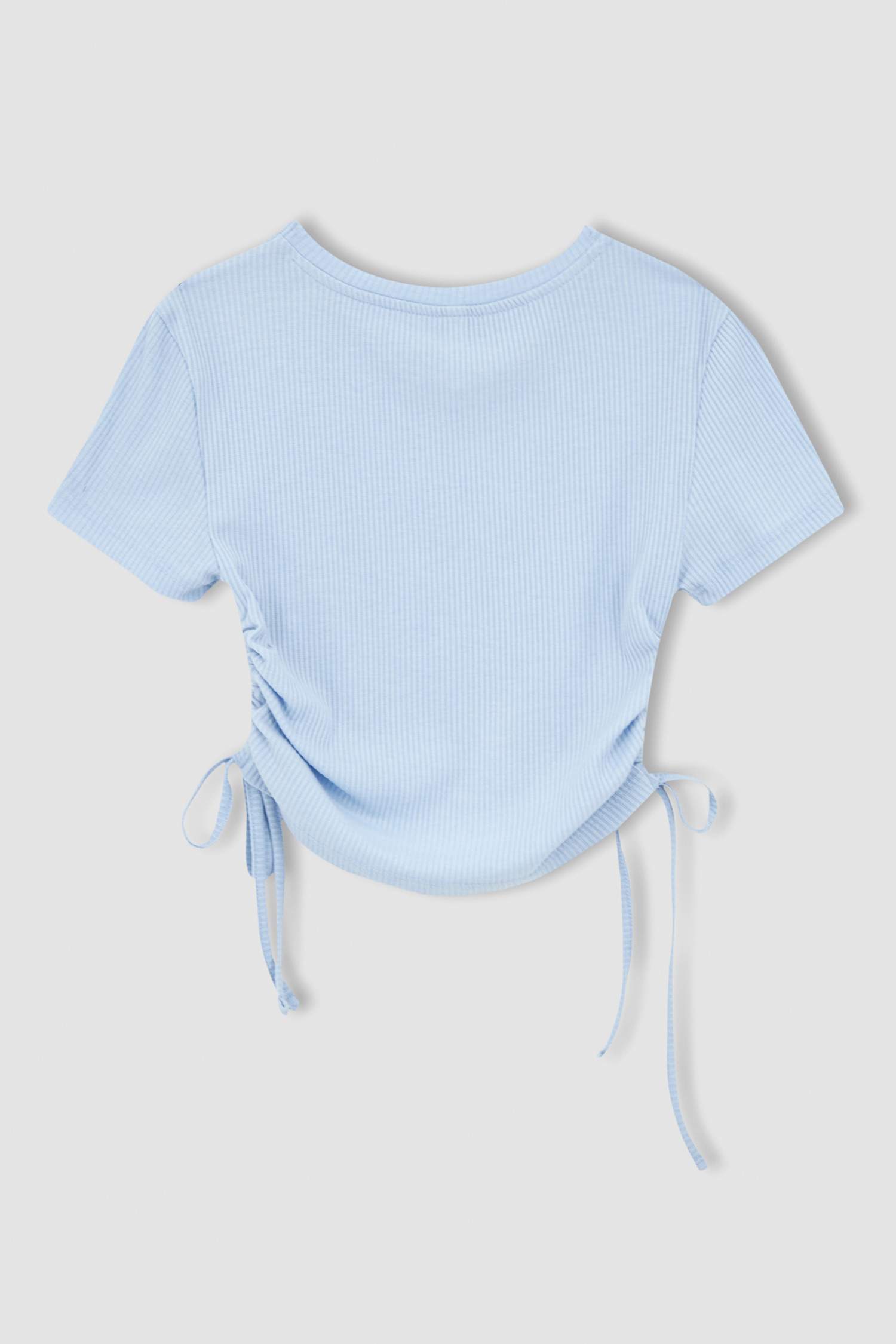 Slim Fit Mistik Slogan Baskılı Kısa Kollu Fitili Crop Tişört