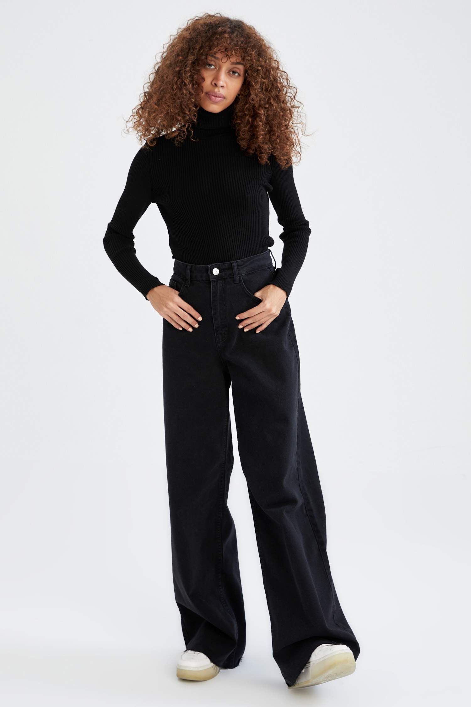 Slim Long Fit Balıkçı Yaka Ribanalı Kazak