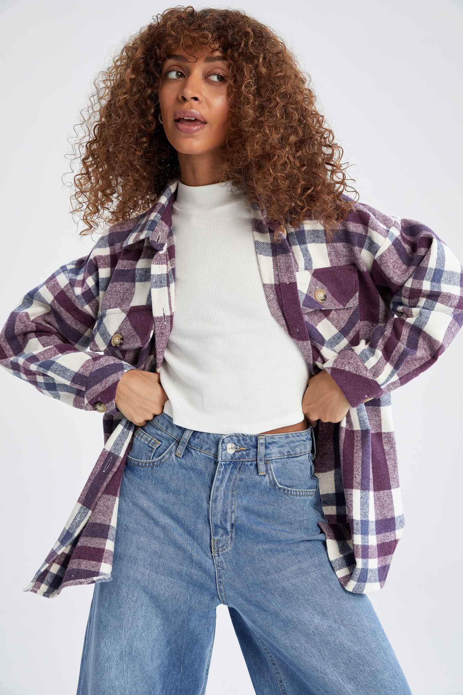 Oversize Fit Retro Ekose Desenli Uzun Kollu Flanel Gömlek Tunik