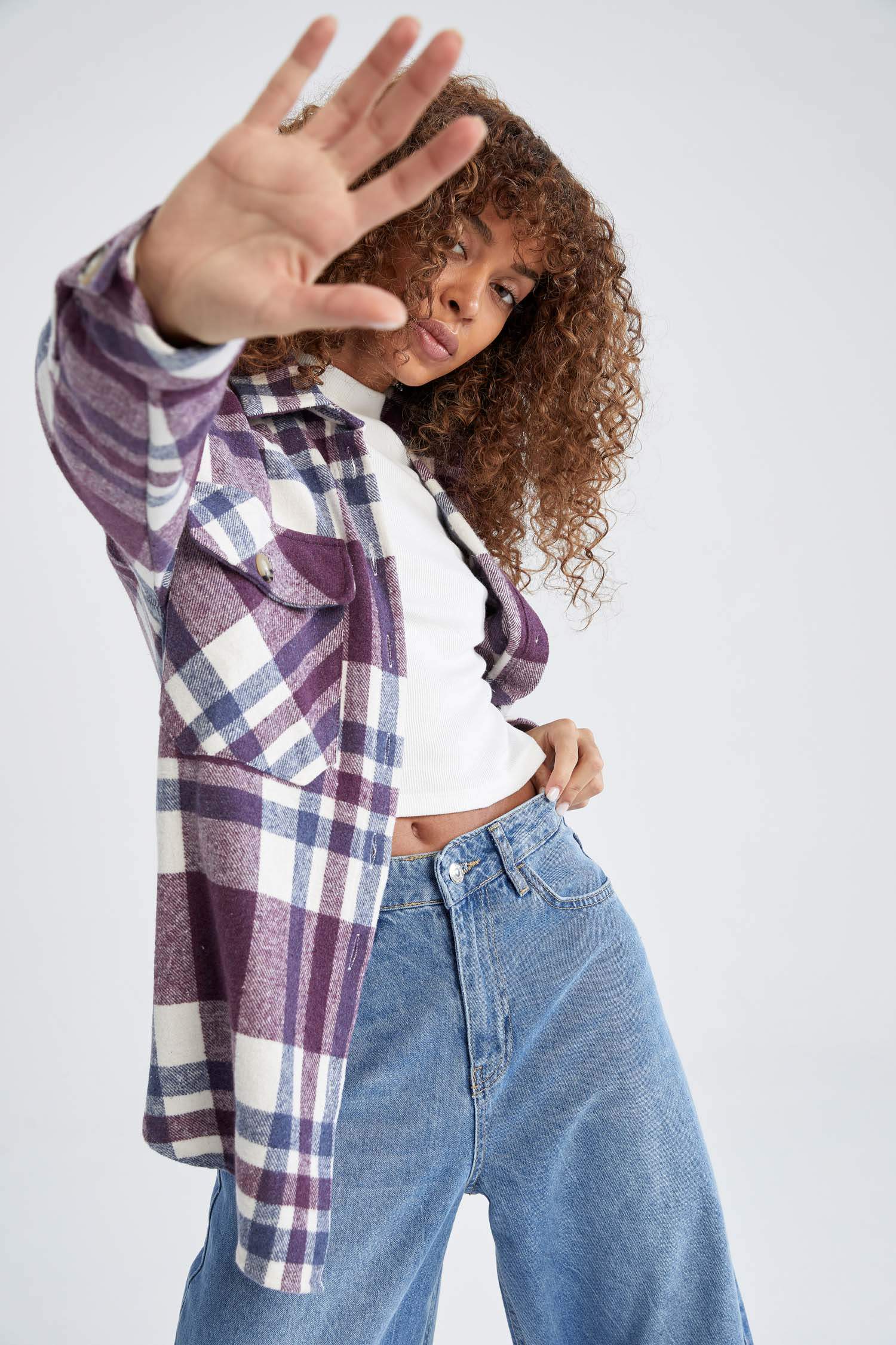 Oversize Fit Retro Ekose Desenli Uzun Kollu Flanel Gömlek Tunik