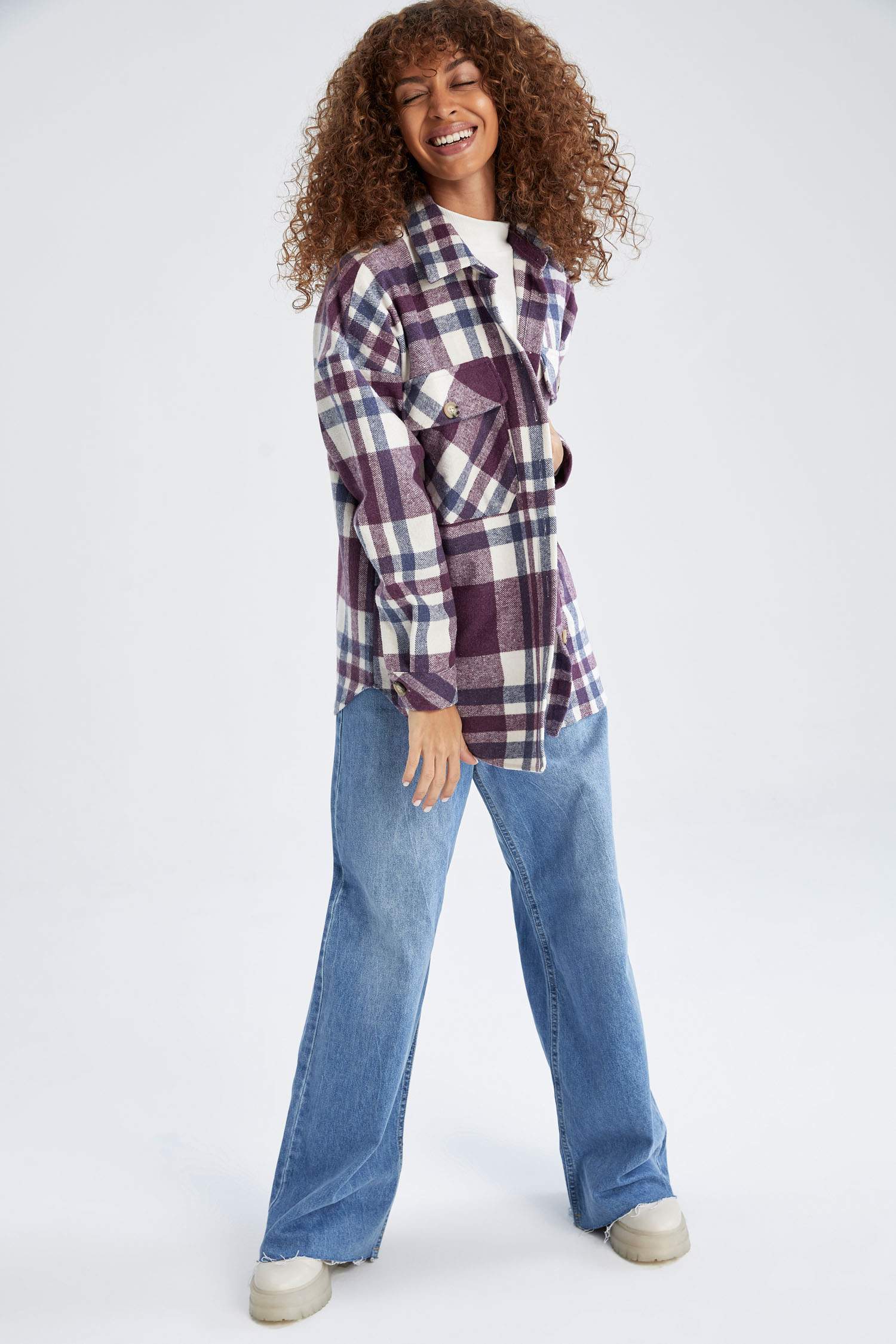 Oversize Fit Retro Ekose Desenli Uzun Kollu Flanel Gömlek Tunik