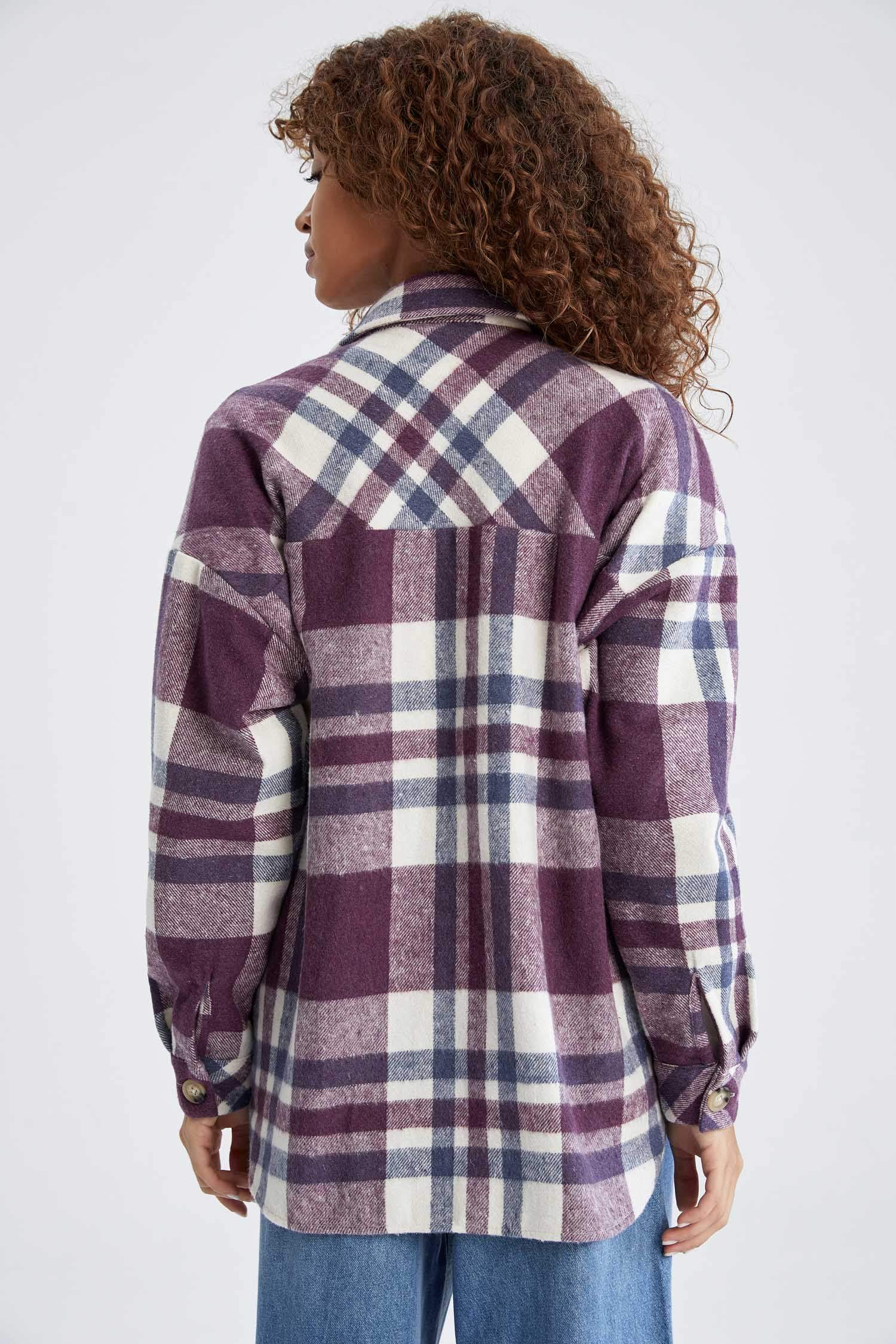 Oversize Fit Retro Ekose Desenli Uzun Kollu Flanel Gömlek Tunik