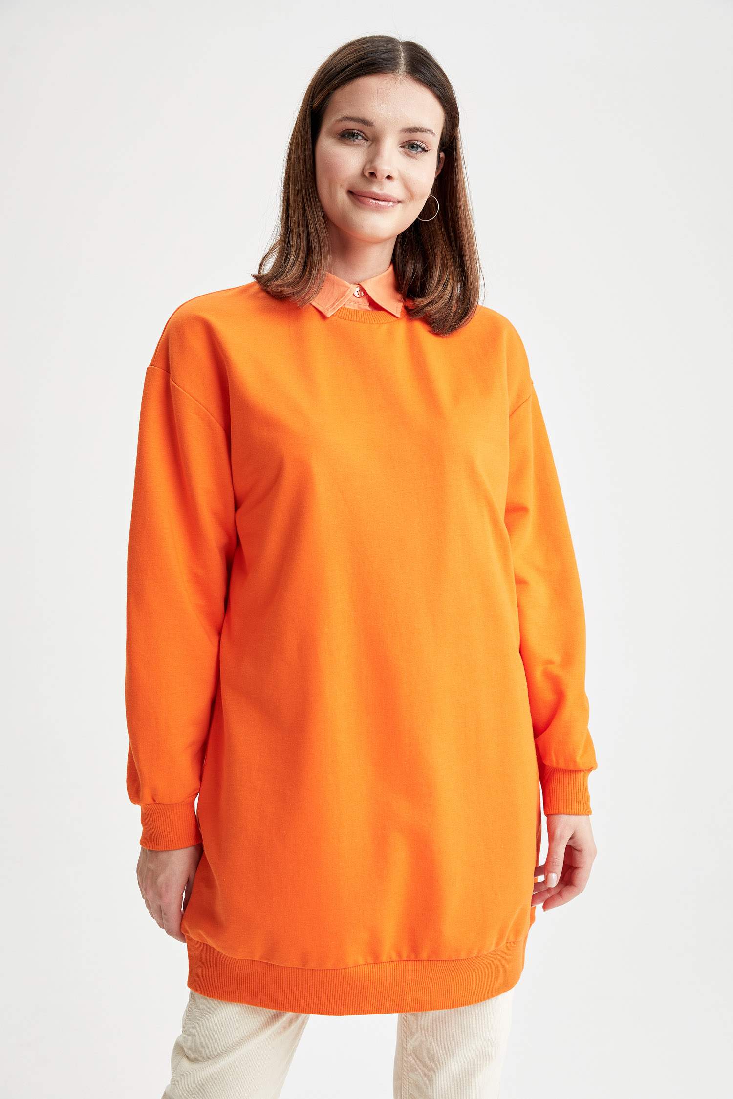 Regular Fit Bisiklet Yaka İnce Sweatshirt Kumaşı Sweatshirt Tunik