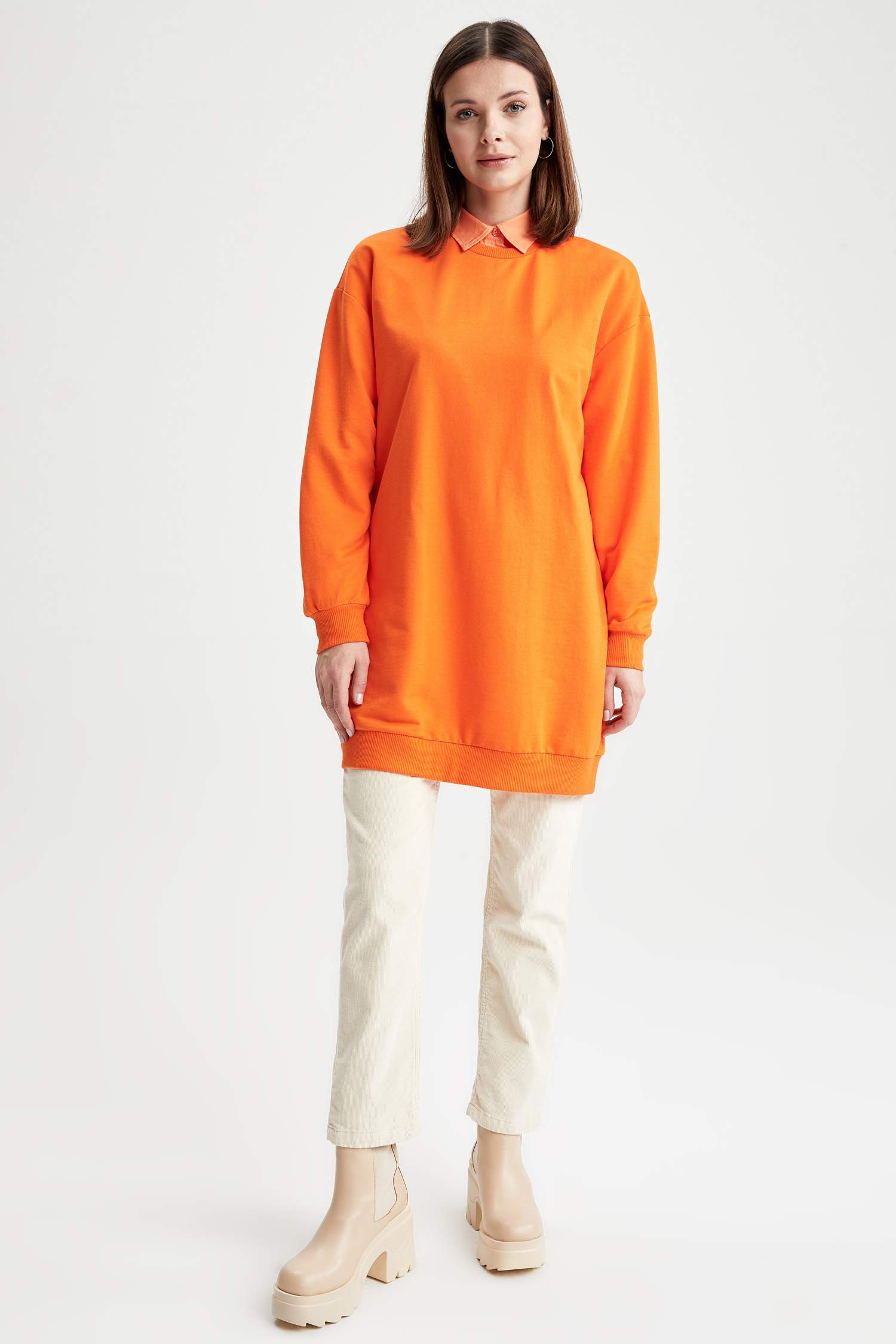 Regular Fit Bisiklet Yaka İnce Sweatshirt Kumaşı Sweatshirt Tunik