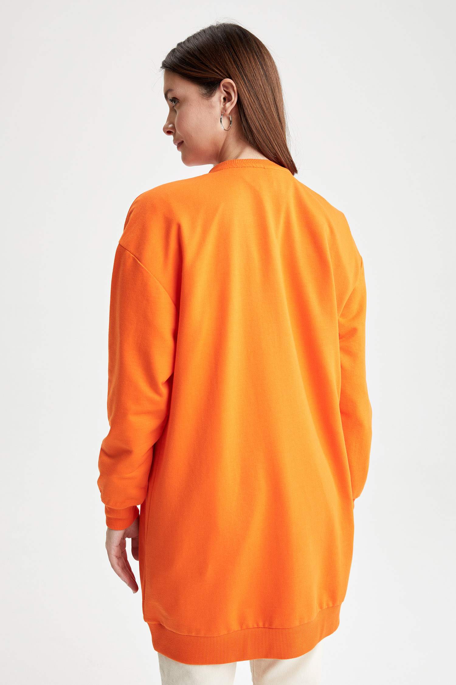Regular Fit Bisiklet Yaka İnce Sweatshirt Kumaşı Sweatshirt Tunik