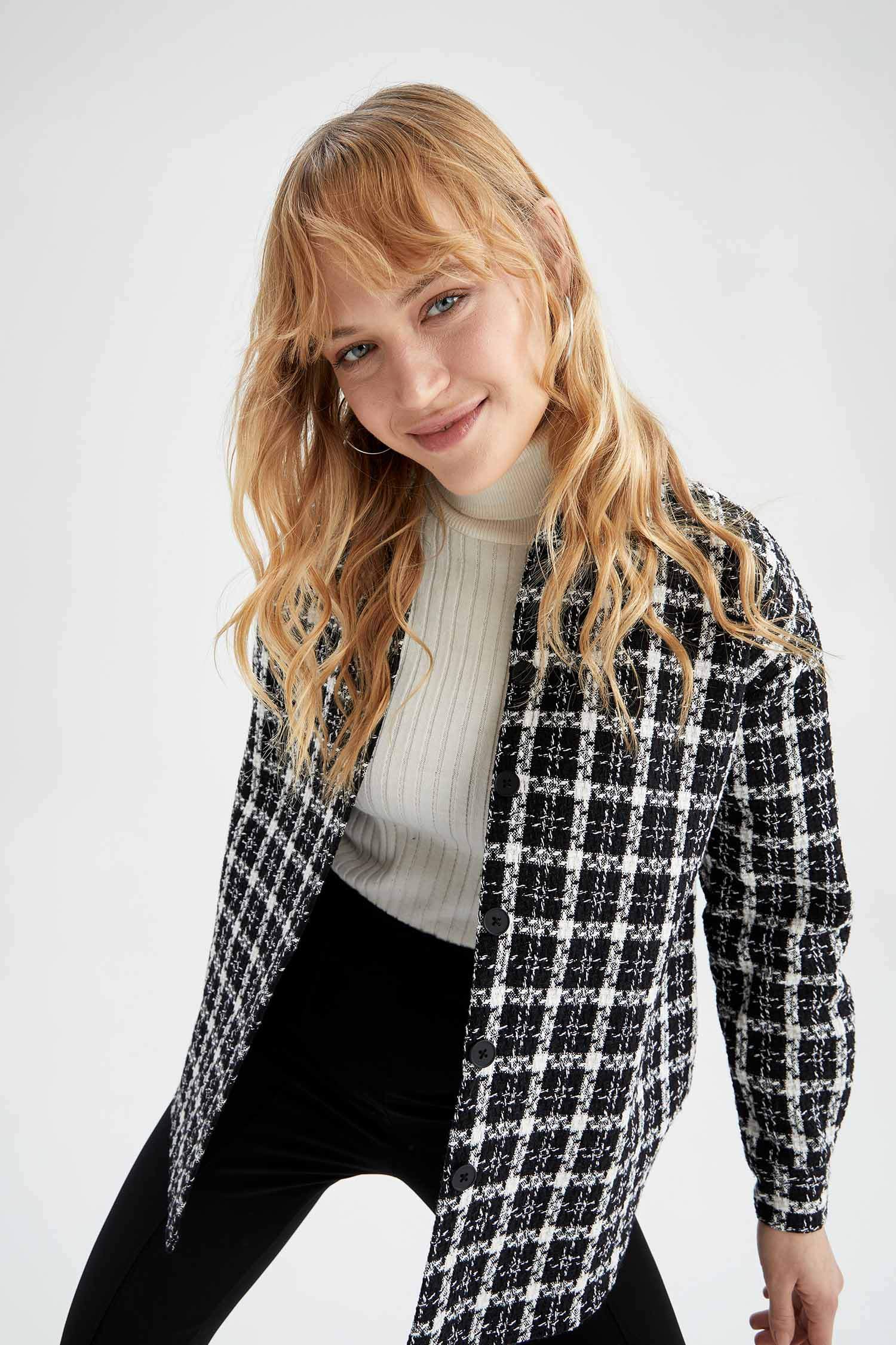 Oversize Fit Retro Ekose Desenli Uzun Kollu Gömlek