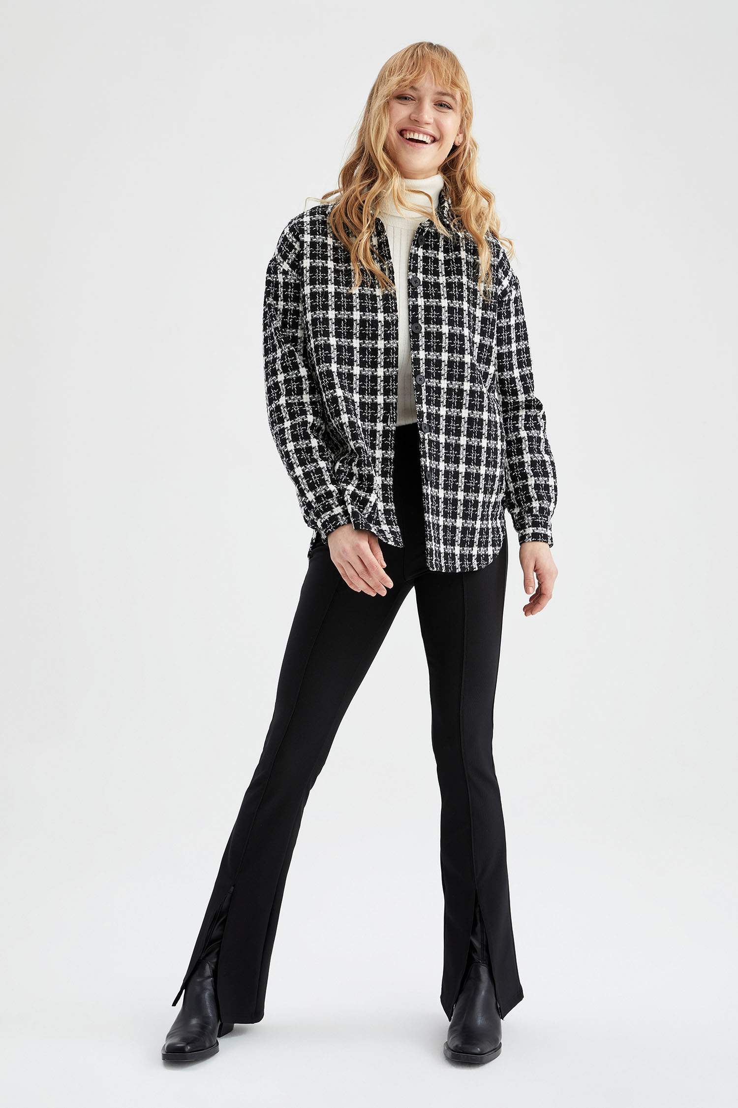 Oversize Fit Retro Ekose Desenli Uzun Kollu Gömlek