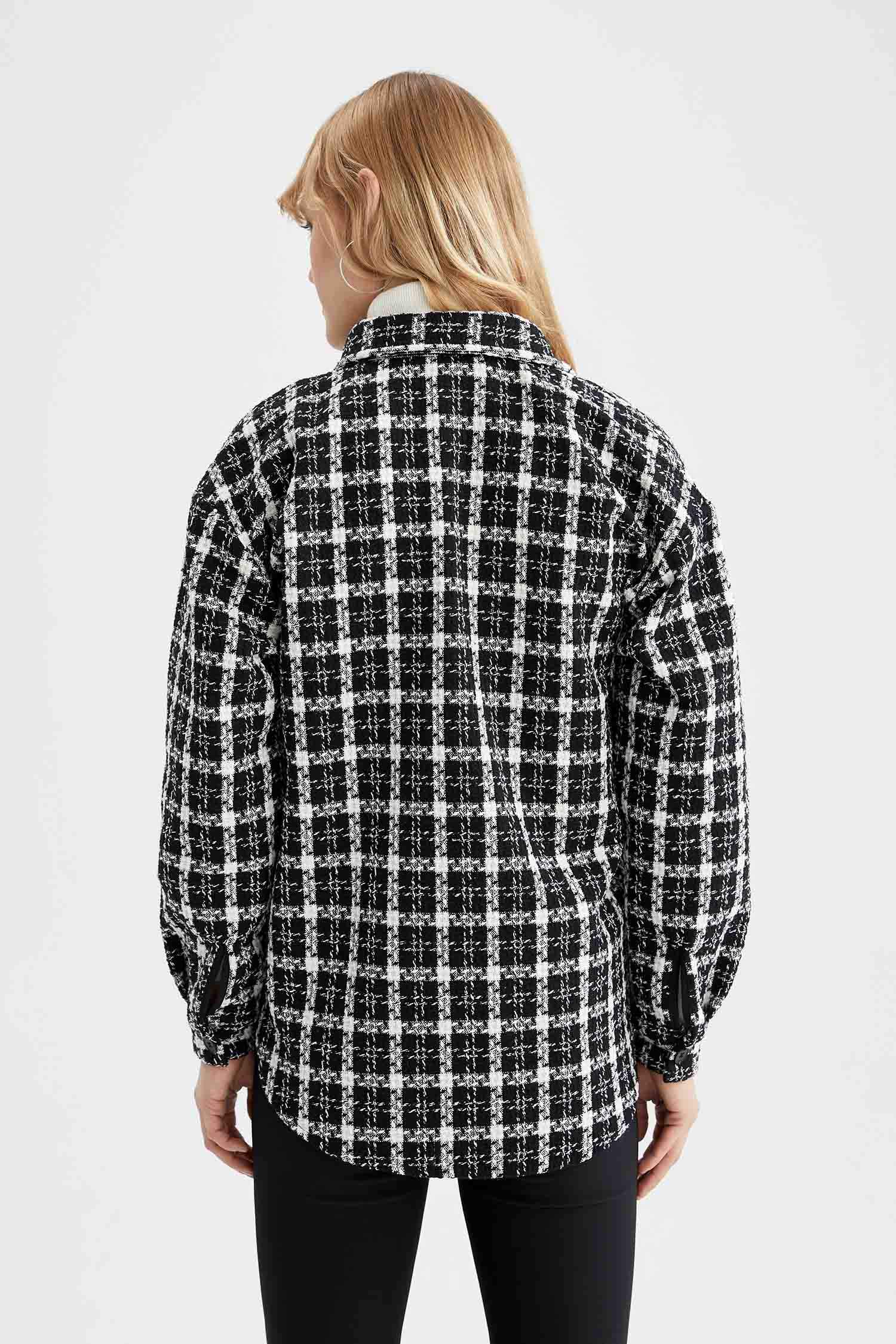 Oversize Fit Retro Ekose Desenli Uzun Kollu Gömlek