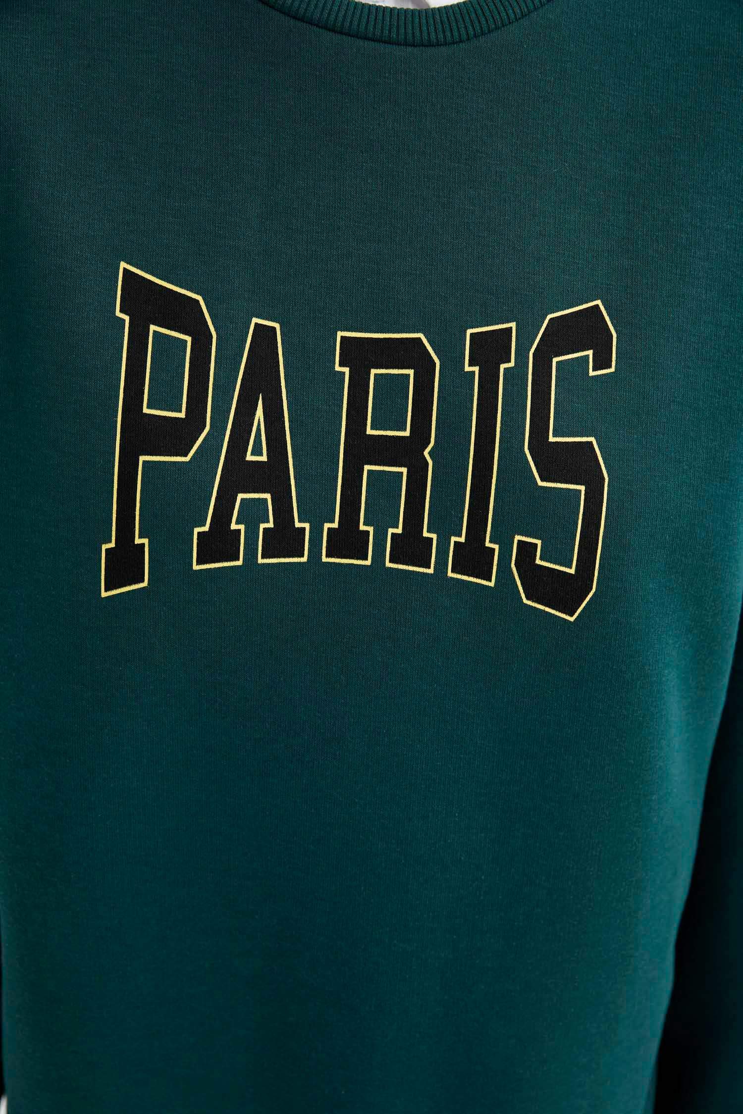 Oversize Fit Slogan Baskılı Yırtmaç Detaylı Sweatshirt