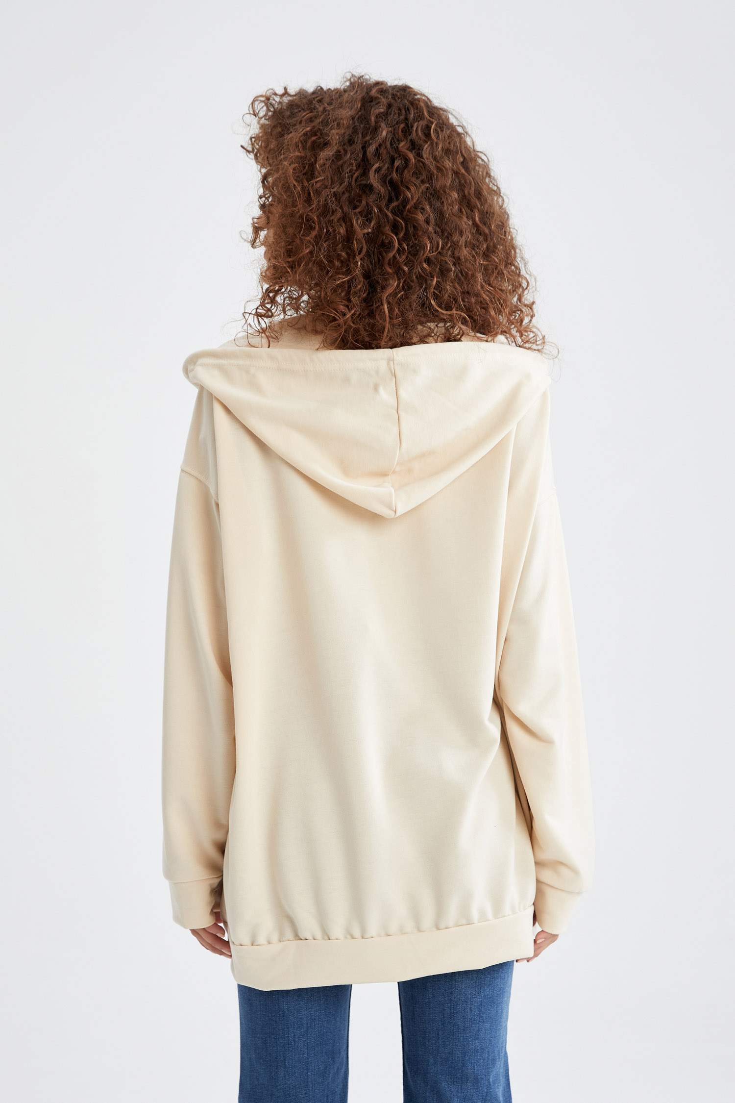 Kapüşonlu Oversize Fit Cep Detaylı Fermuarlı Sweat Hırka