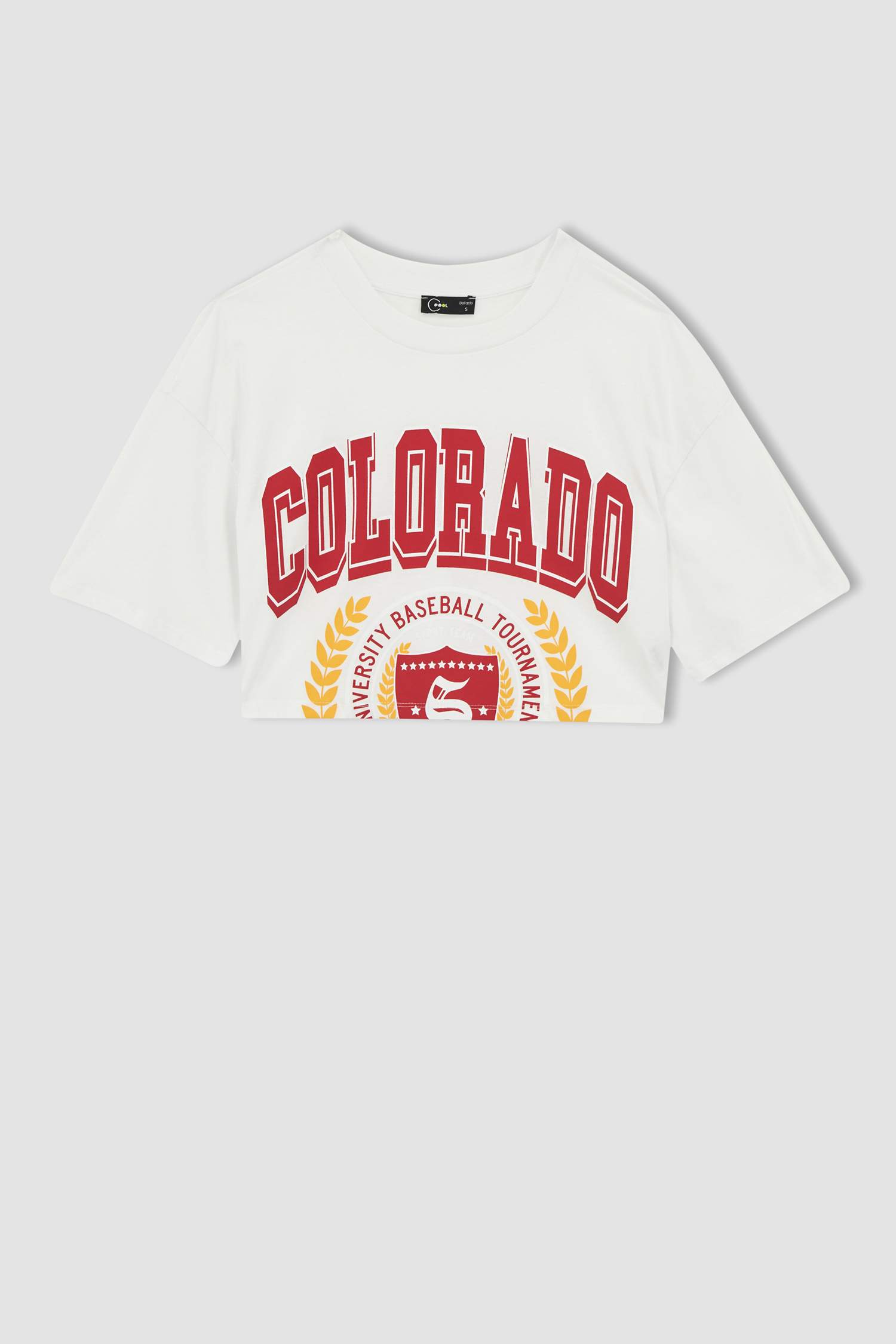 Coool Loose Fit Kolej Baskılı Pamuklu Kısa Kollu Crop Tişört