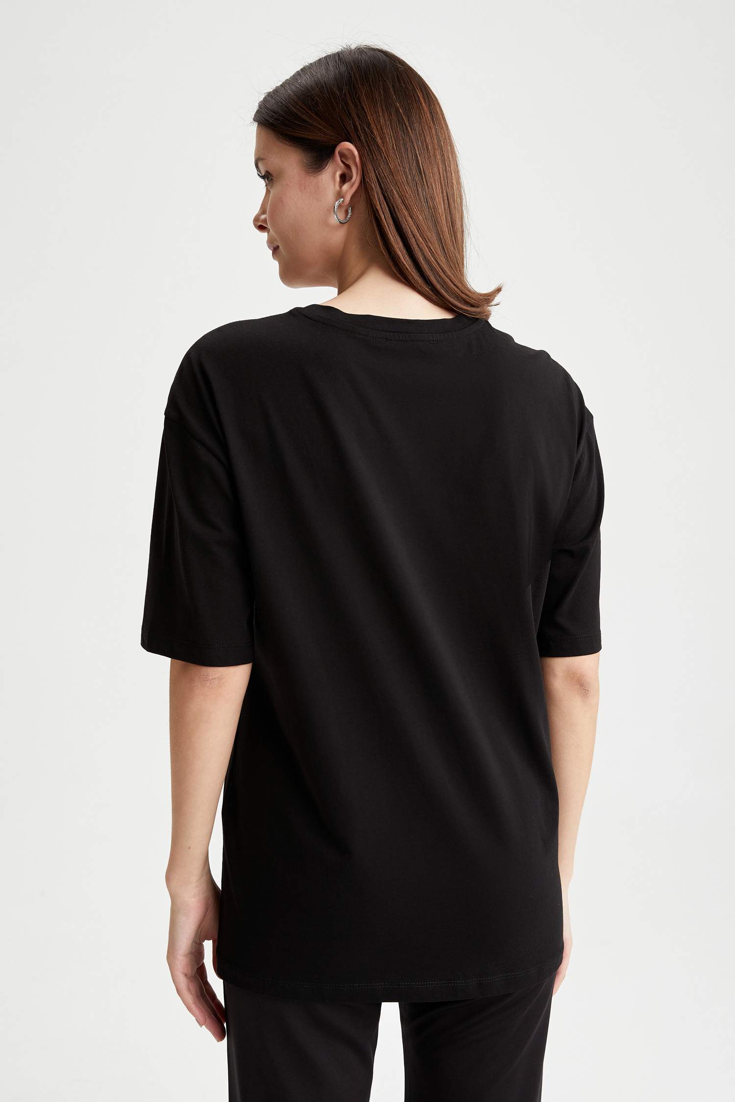 Hamile Oversize Fit Bisiklet Yaka Kısa Kollu Tişört