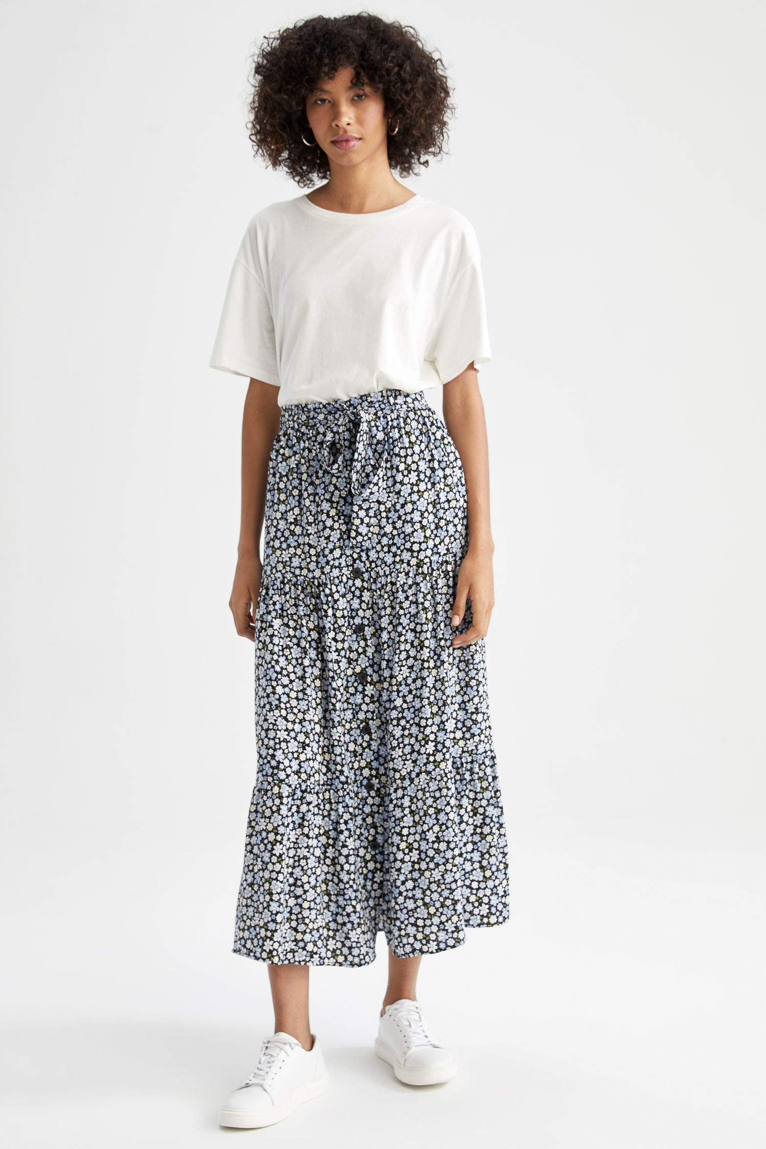 Regular Fit Leopar Desenli Viskon Midi Etek.