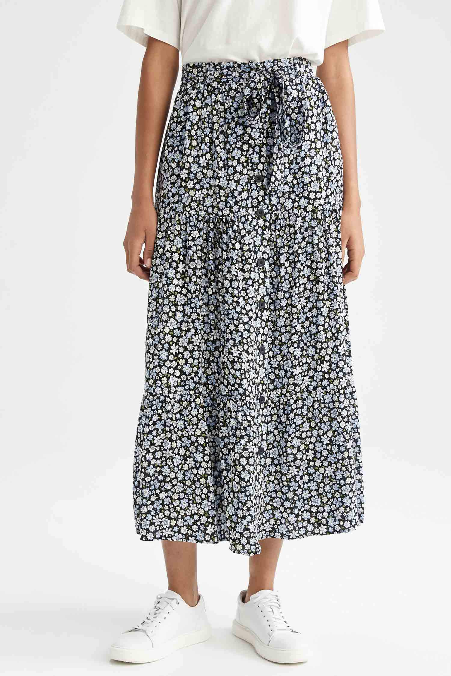 Regular Fit Leopar Desenli Viskon Midi Etek.