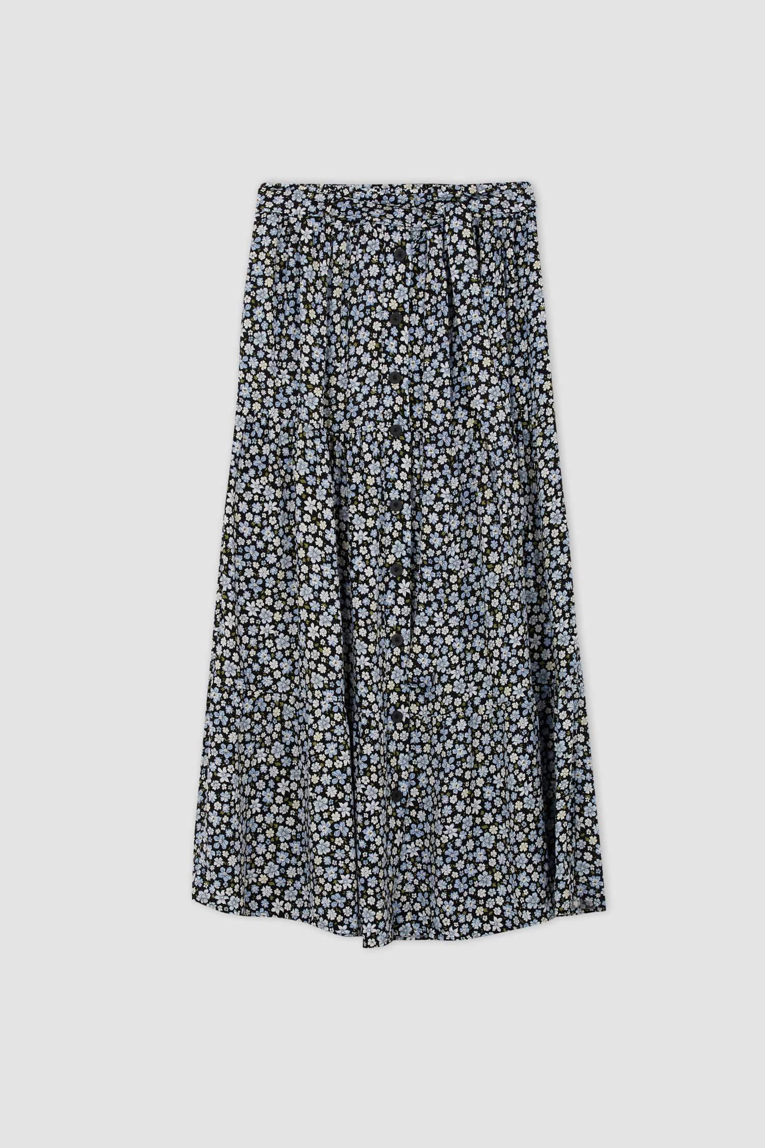 Regular Fit Leopar Desenli Viskon Midi Etek.