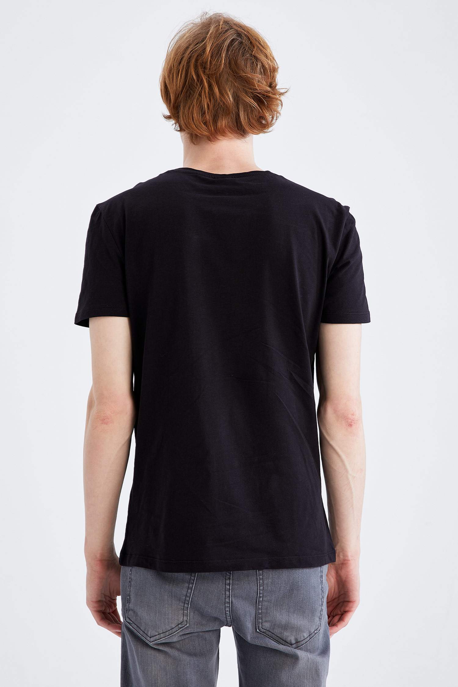 Slim Fit Bisiklet Yaka Baskılı Kısa Kollu Tişört